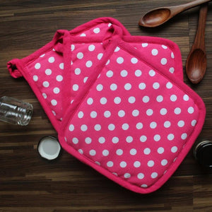 Cotton Pink Polka Dot Pot Holders Pack Of 3 freeshipping - Airwill