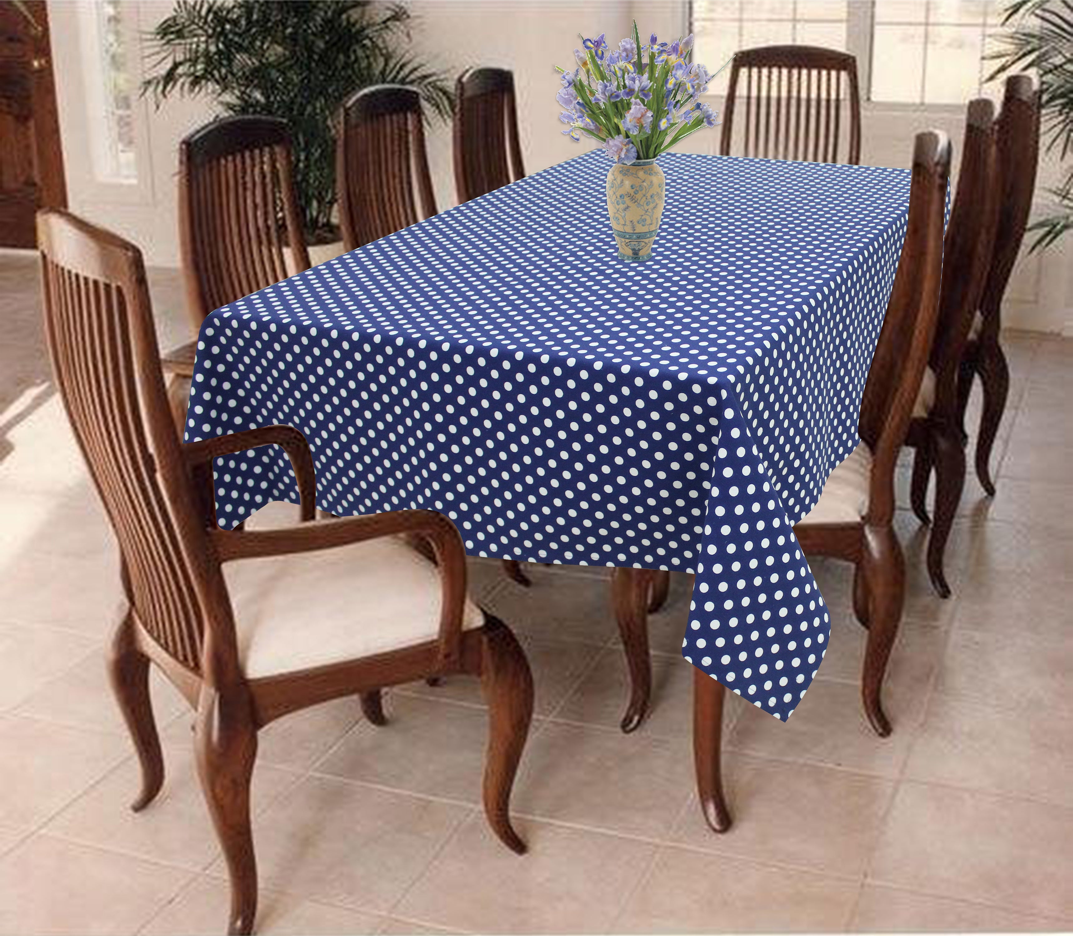 Cotton Blue Polka Dot 6 Seater Table Cloths