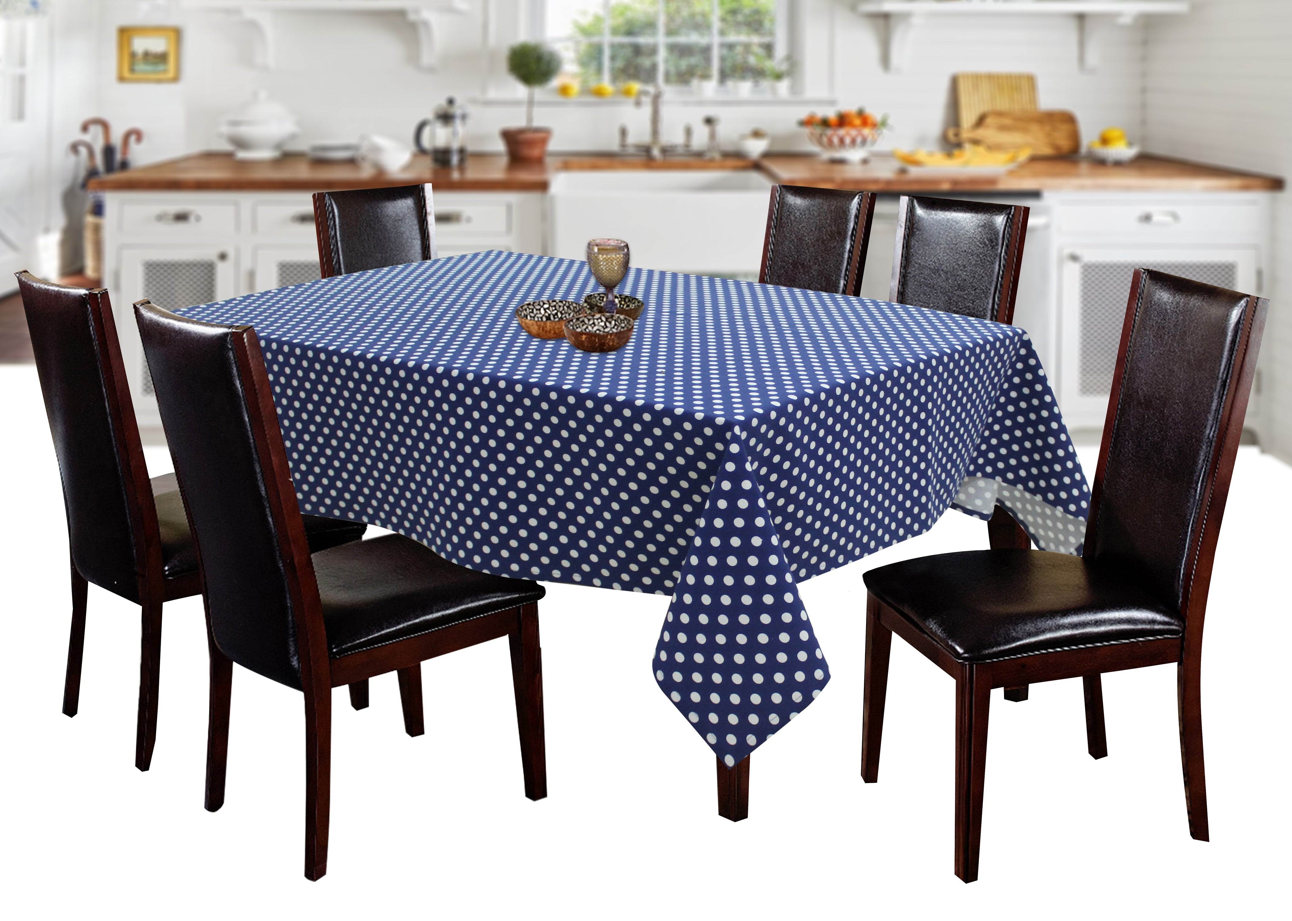 Cotton Blue Polka Dot 8 Seater Table Cloths