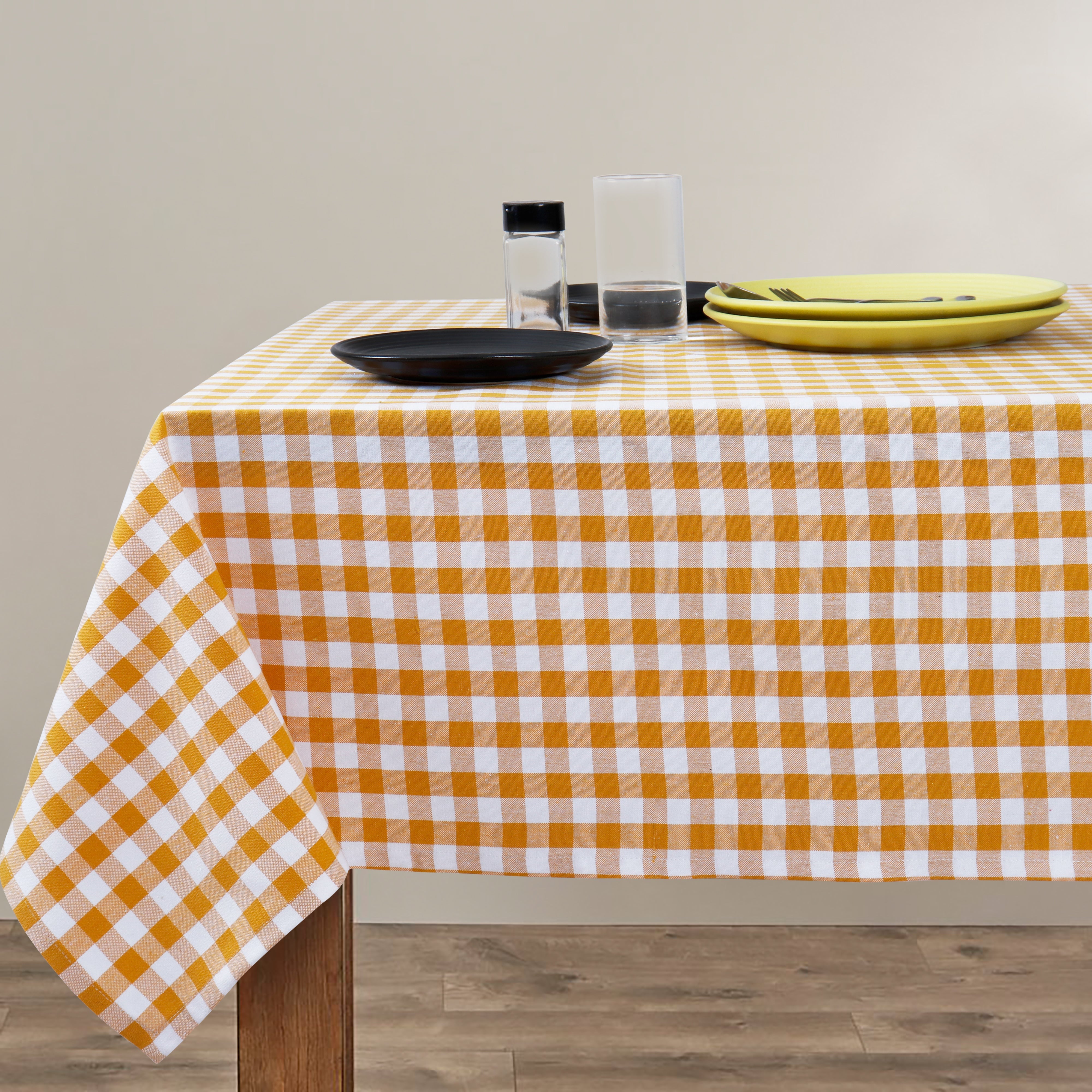 Cotton Gingham Check Yellow 4 Seater Table Cloths