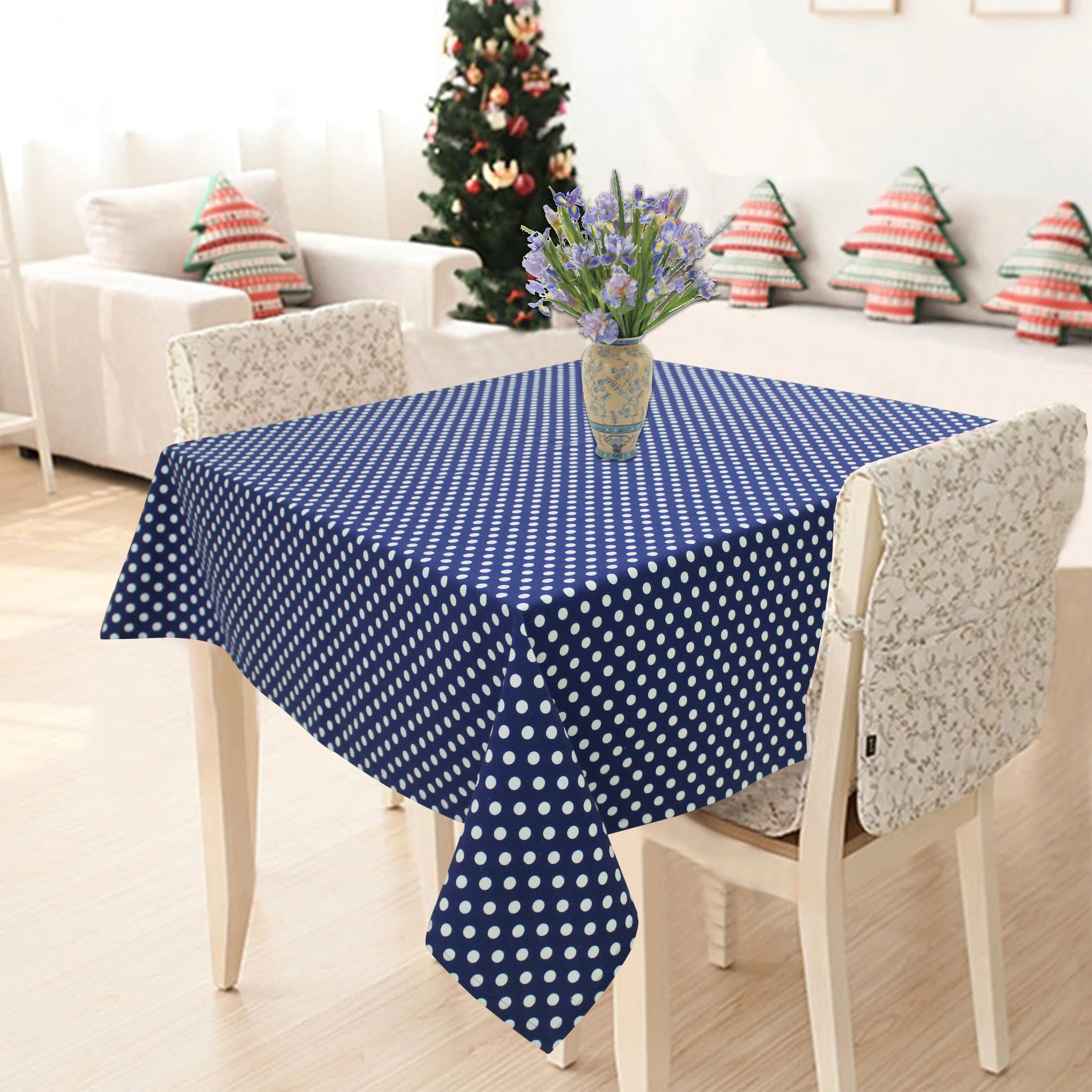 Cotton Blue Polka Dot 8 Seater Table Cloths