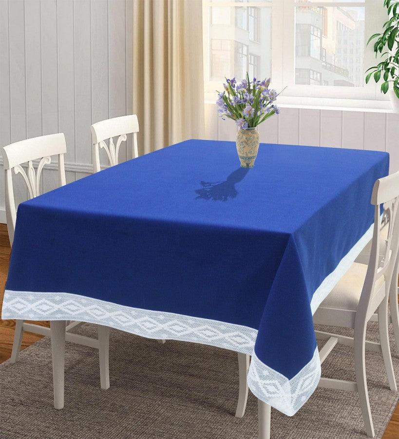 Cotton Plain Blue With Lace Border 4 Seater Table Cloths