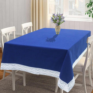 Cotton Plain Blue With Lace Border 4 Seater Table Cloths Pack Of 1 freeshipping - Airwill