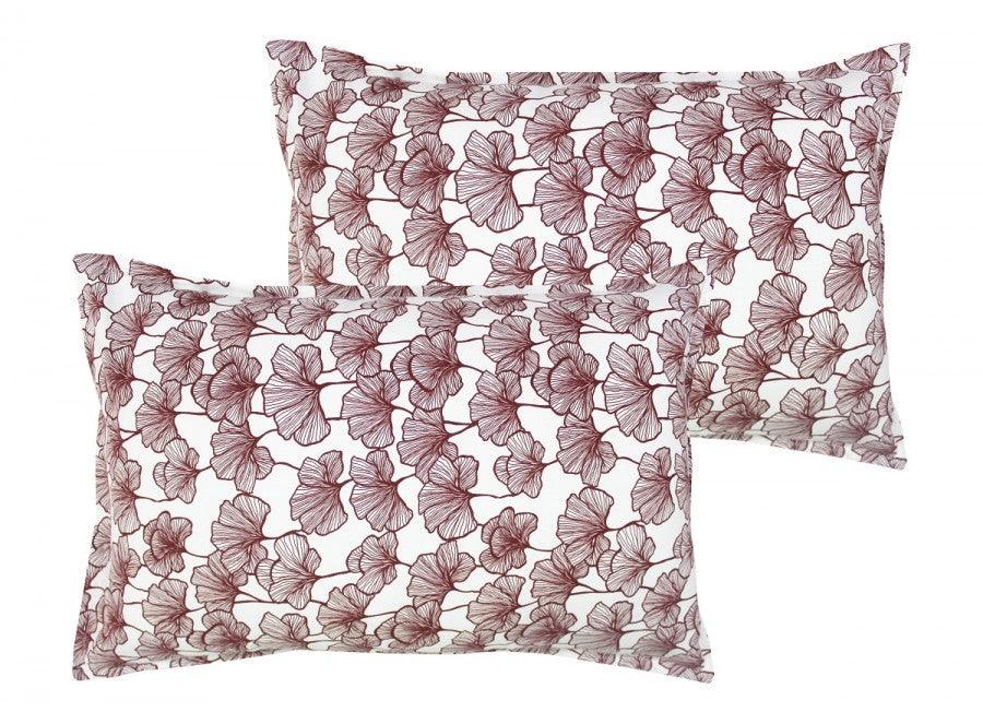 Cotton Single Leaf Maroon Pillow Covers Pack Of 2