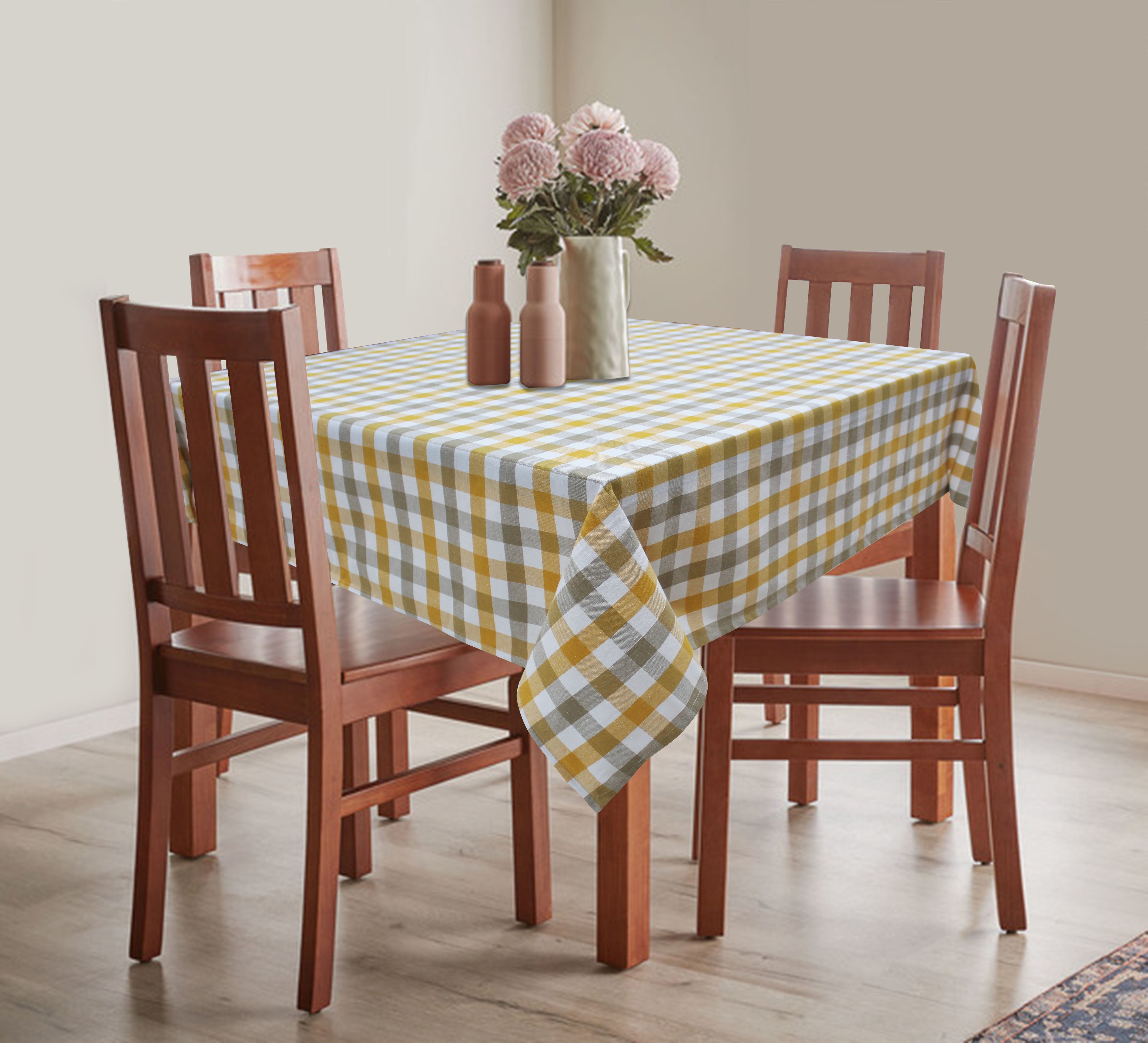 Cotton Lanfranki Yellow Check 8 Seater Table Cloths