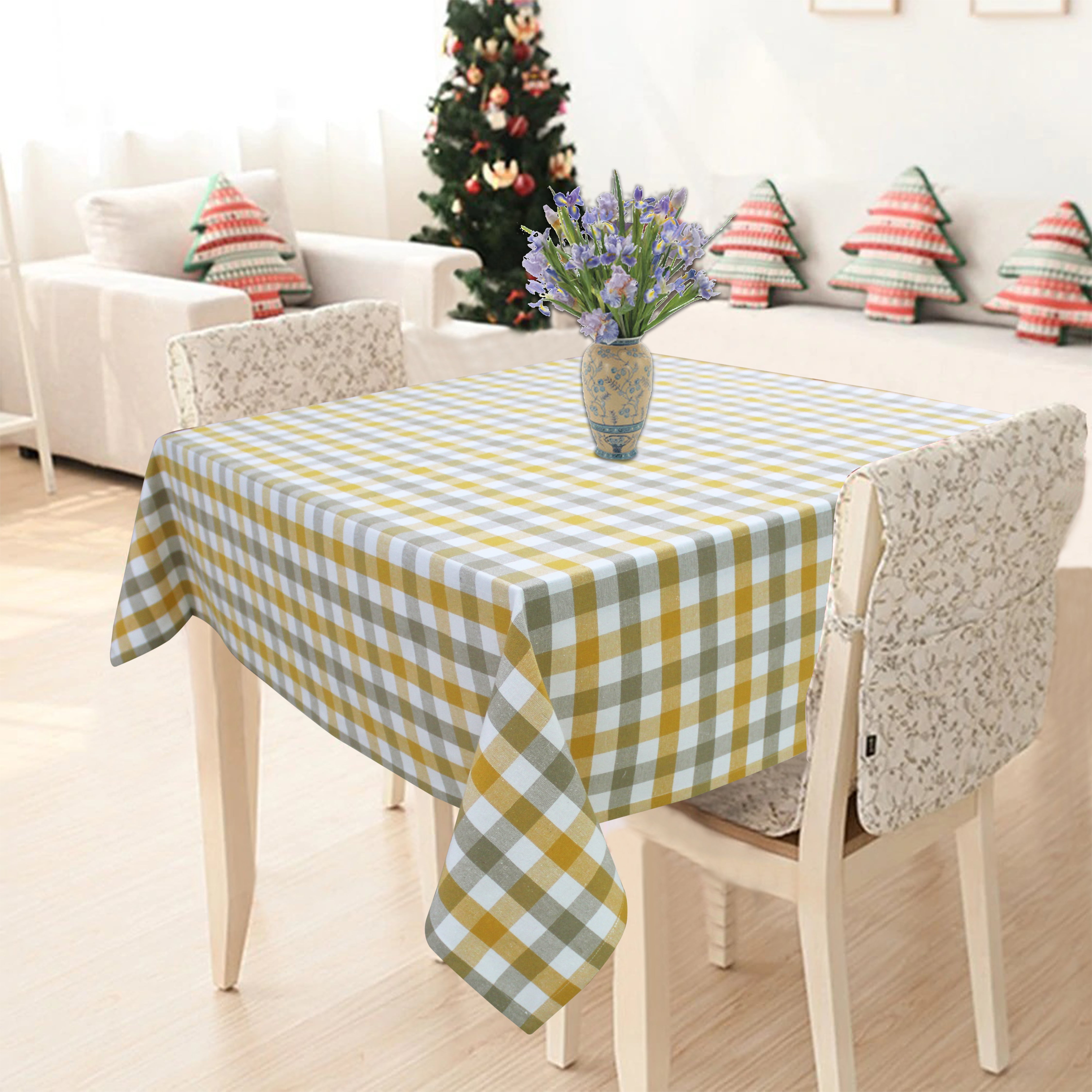 Cotton Lanfranki Yellow Check 6 Seater Table Cloths