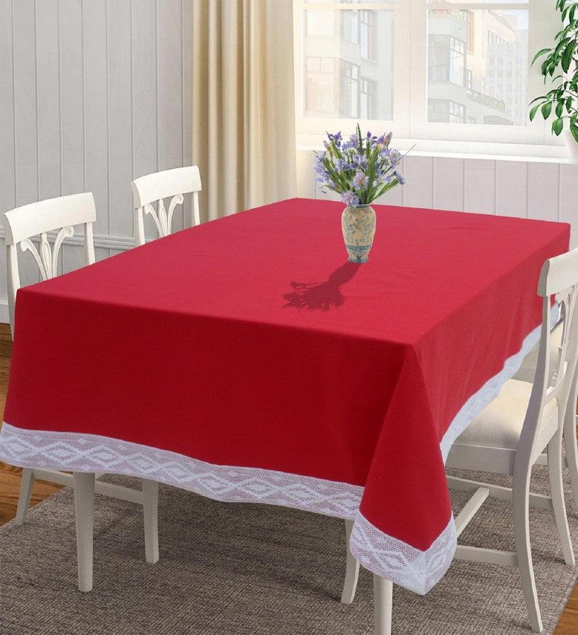 Cotton Plain Red With Lace Border 4 Seater Table Cloths