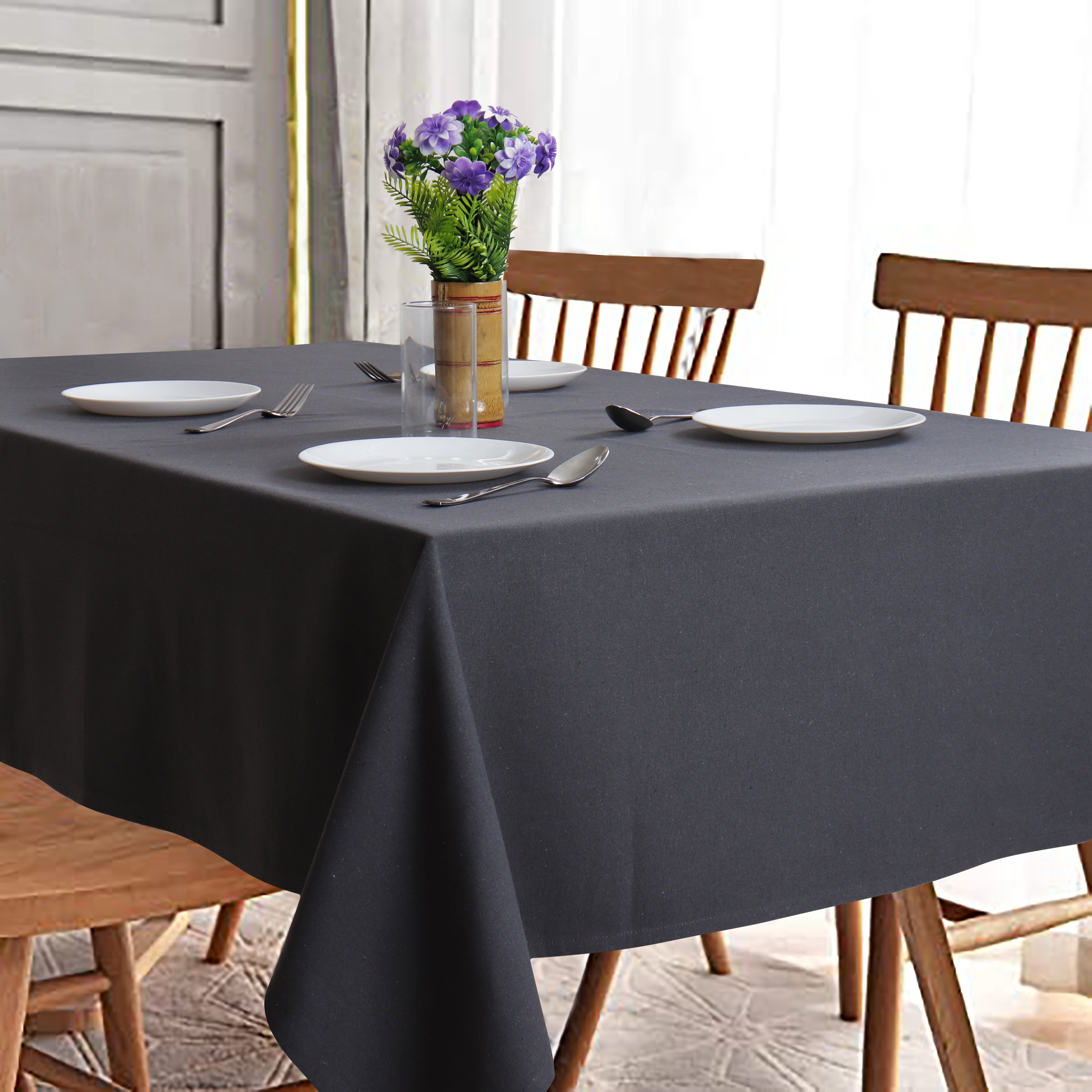 Cotton Solid Steel Light Grey 6 Seater Table Cloths