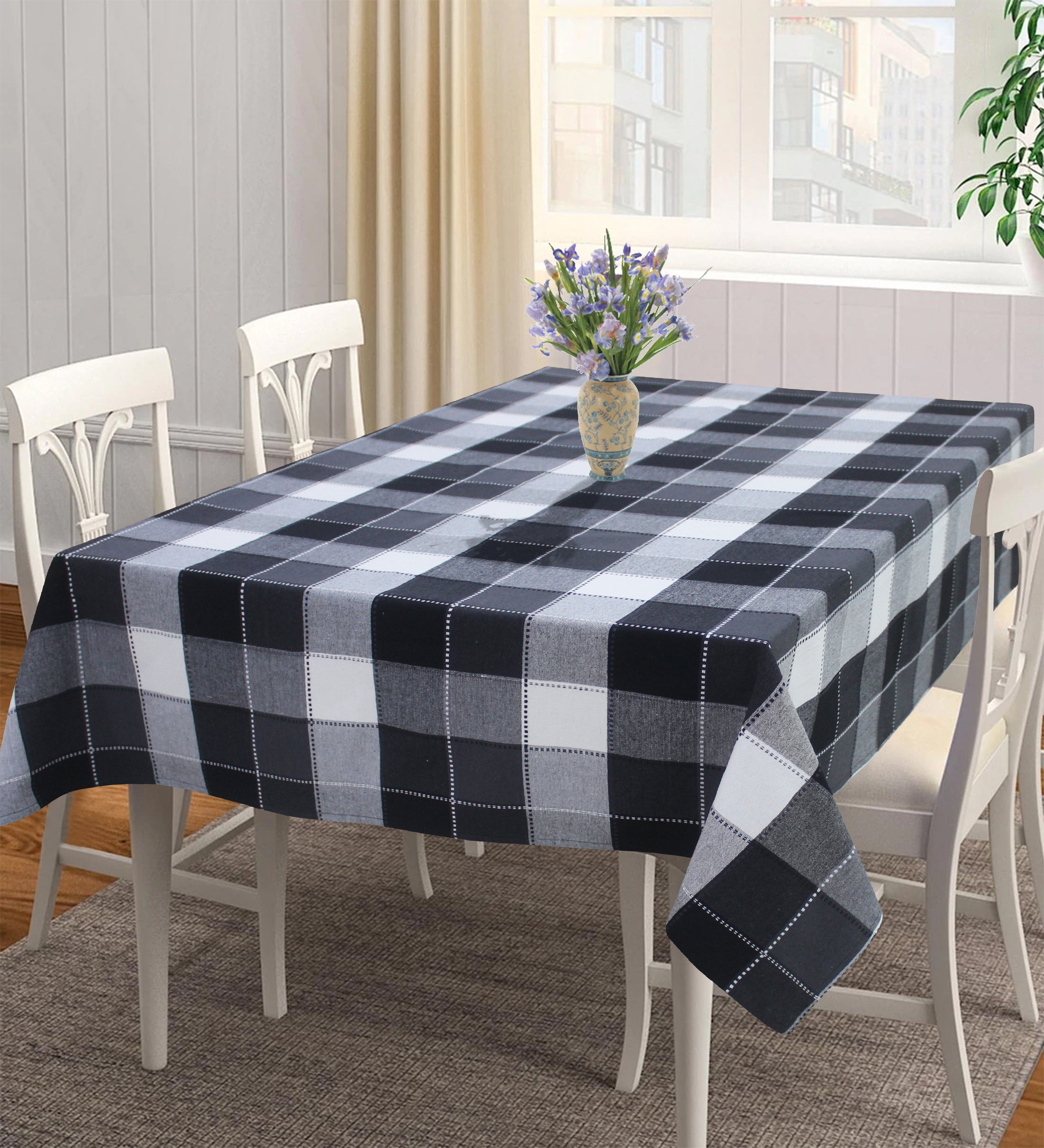 Cotton Dobby Black 6 Seater Table Cloths