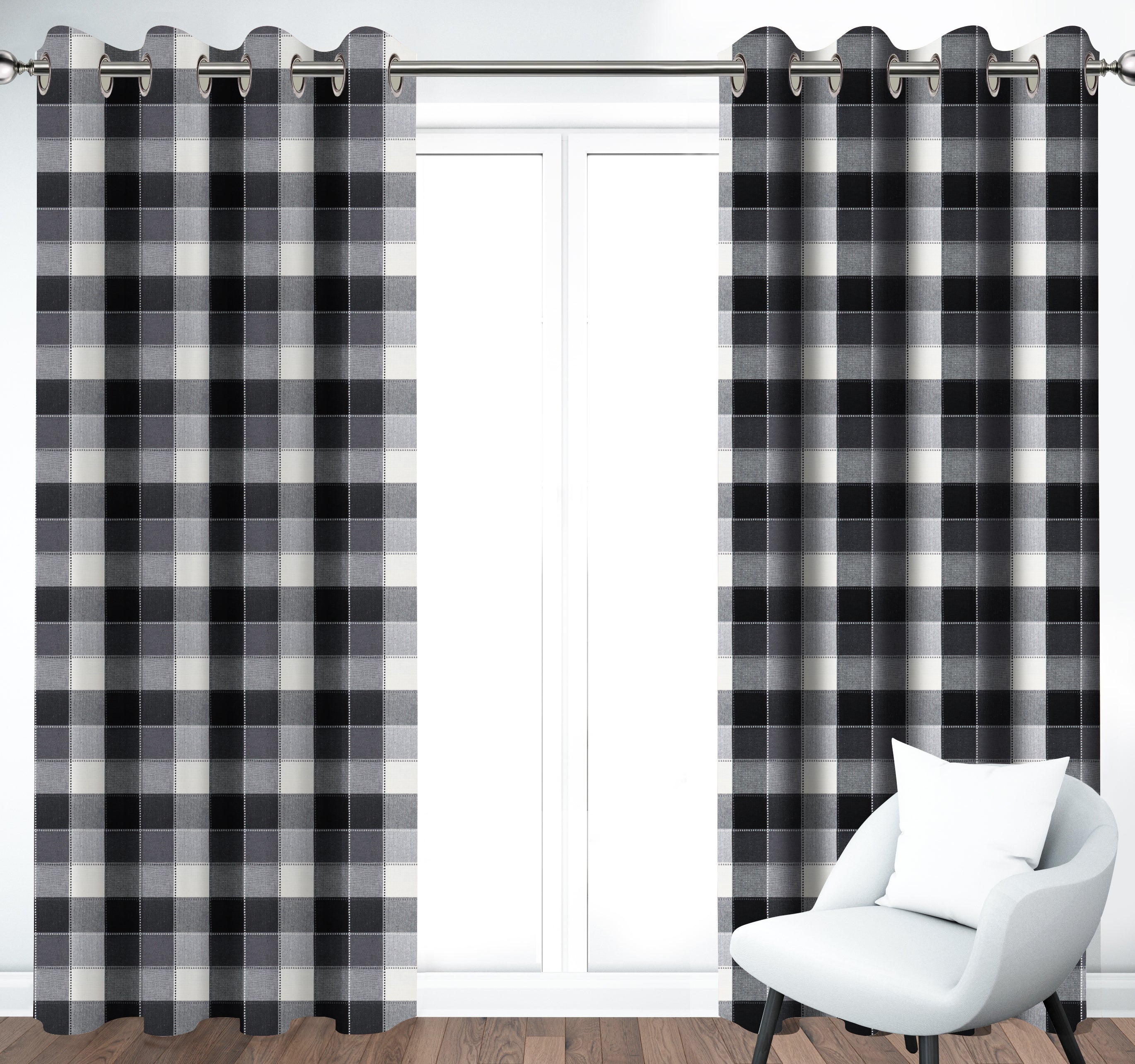 Cotton Dobby Black 9ft Long Door Curtains Pack Of 2