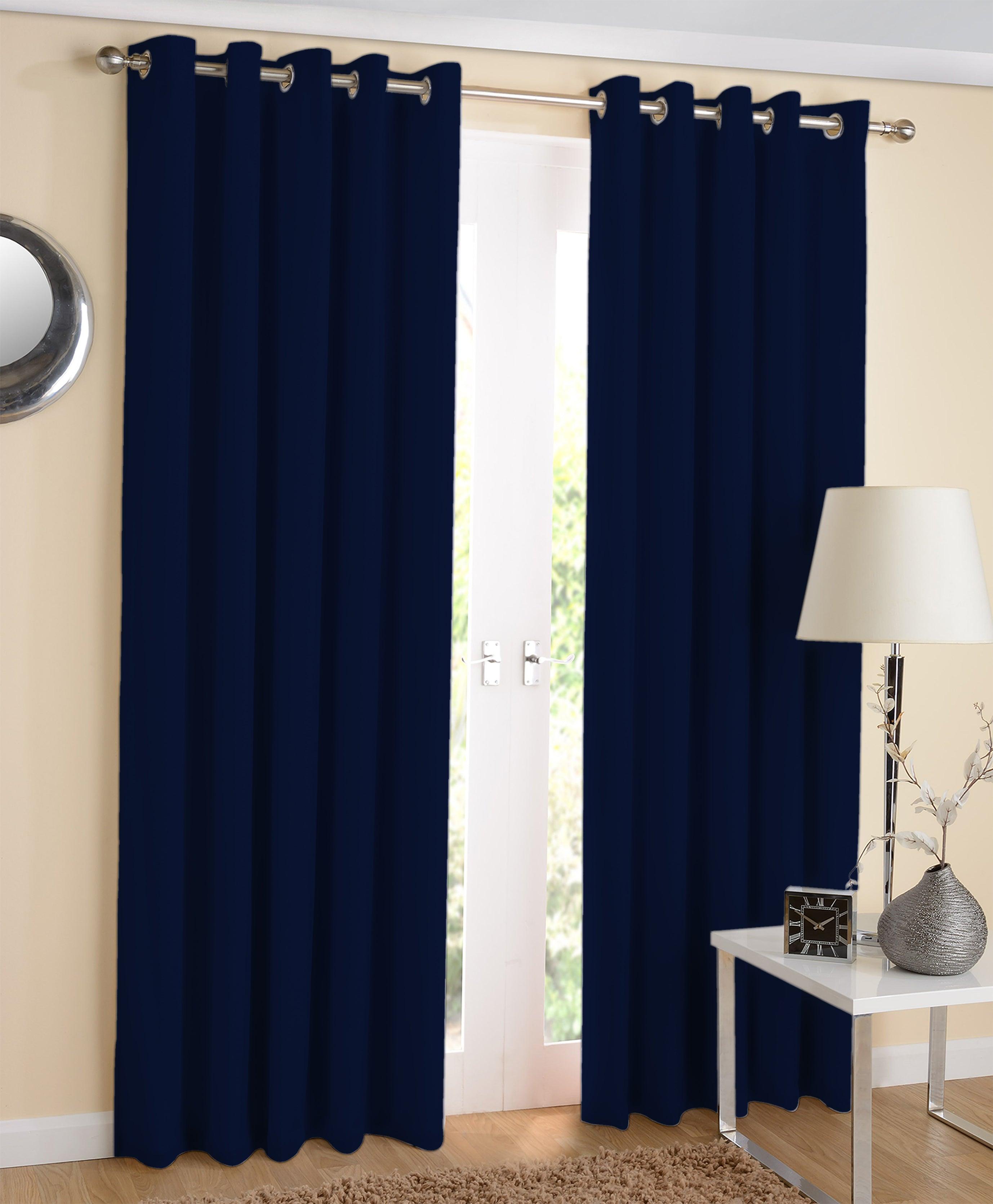 Cotton Solid Blue Long 9ft Door Curtains Pack Of 2