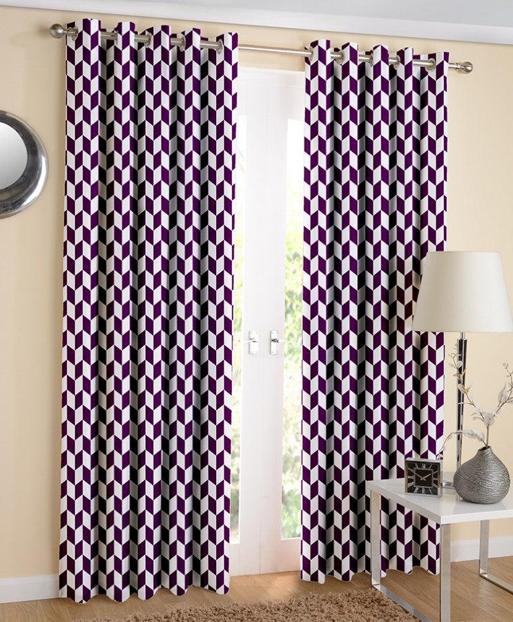 Cotton Classic Diamond Purple 7ft Door Curtains Pack Of 2
