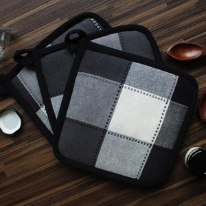 Cotton Dobby Black Pot Holders Pack Of 3 freeshipping - Airwill