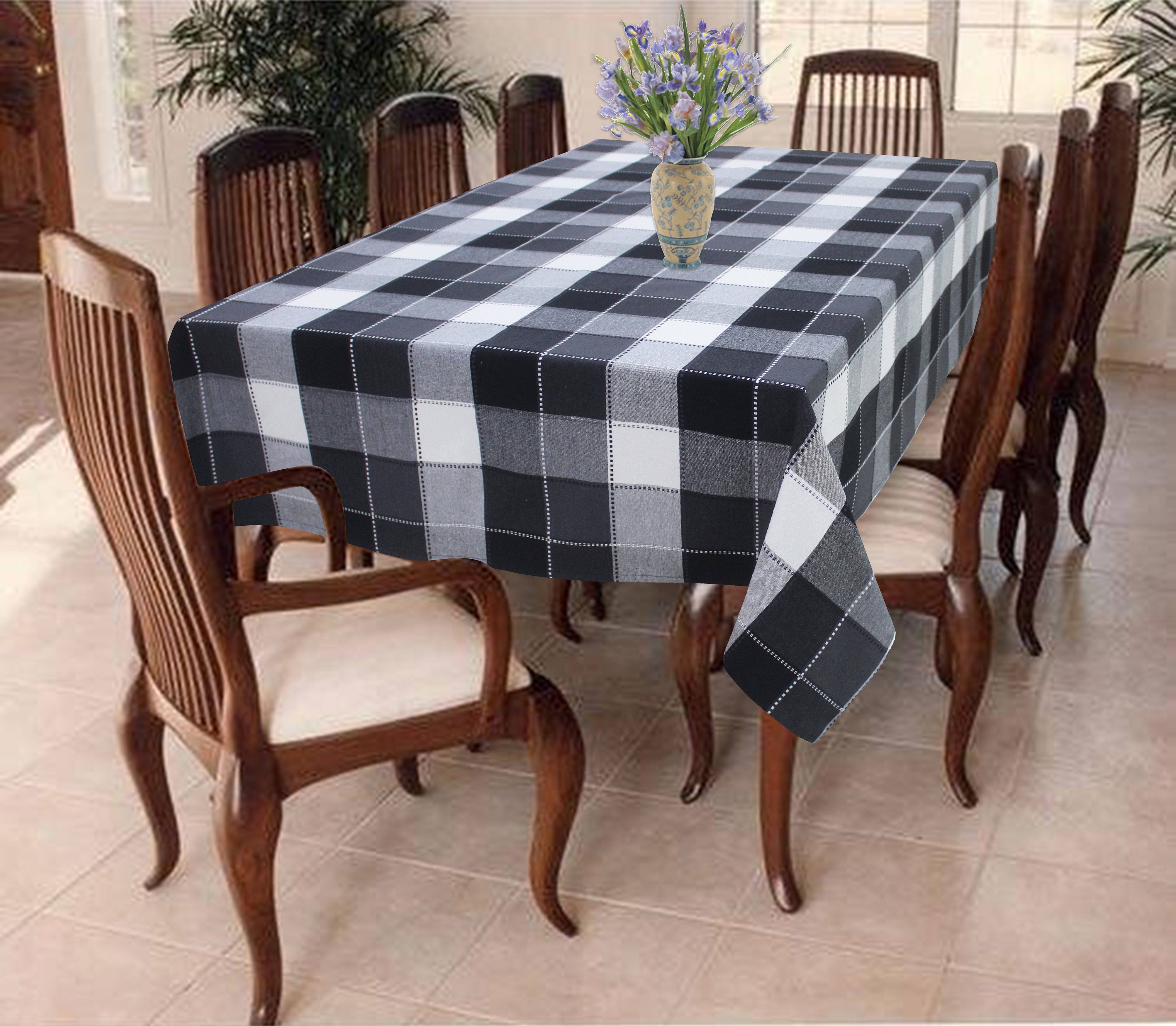Cotton Dobby Black 6 Seater Table Cloths