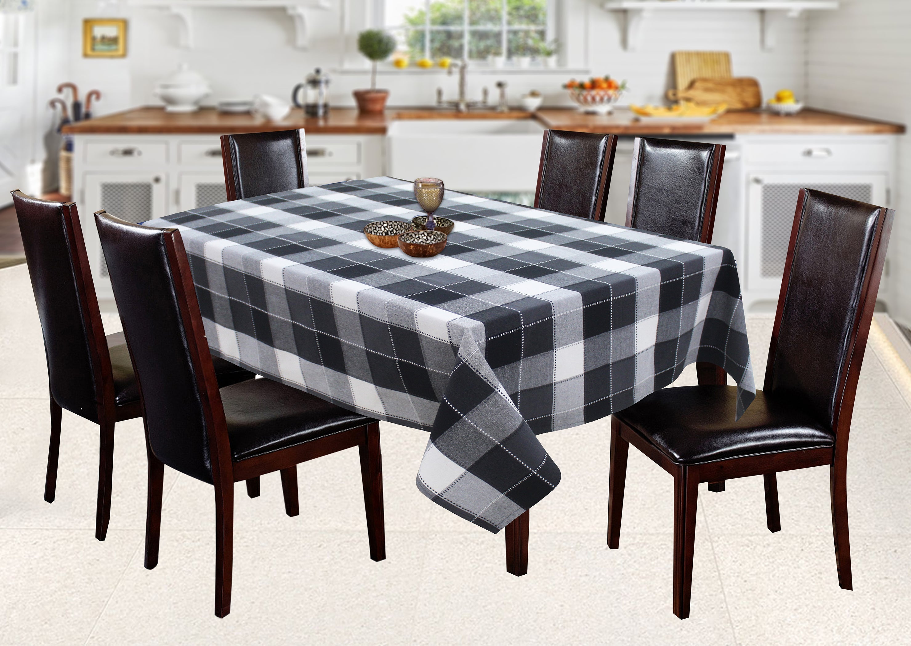 Cotton Dobby Black 8 Seater Table Cloths