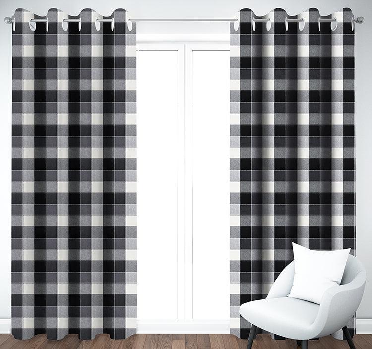 Cotton Dobby Black 9ft Long Door Curtains Pack Of 2