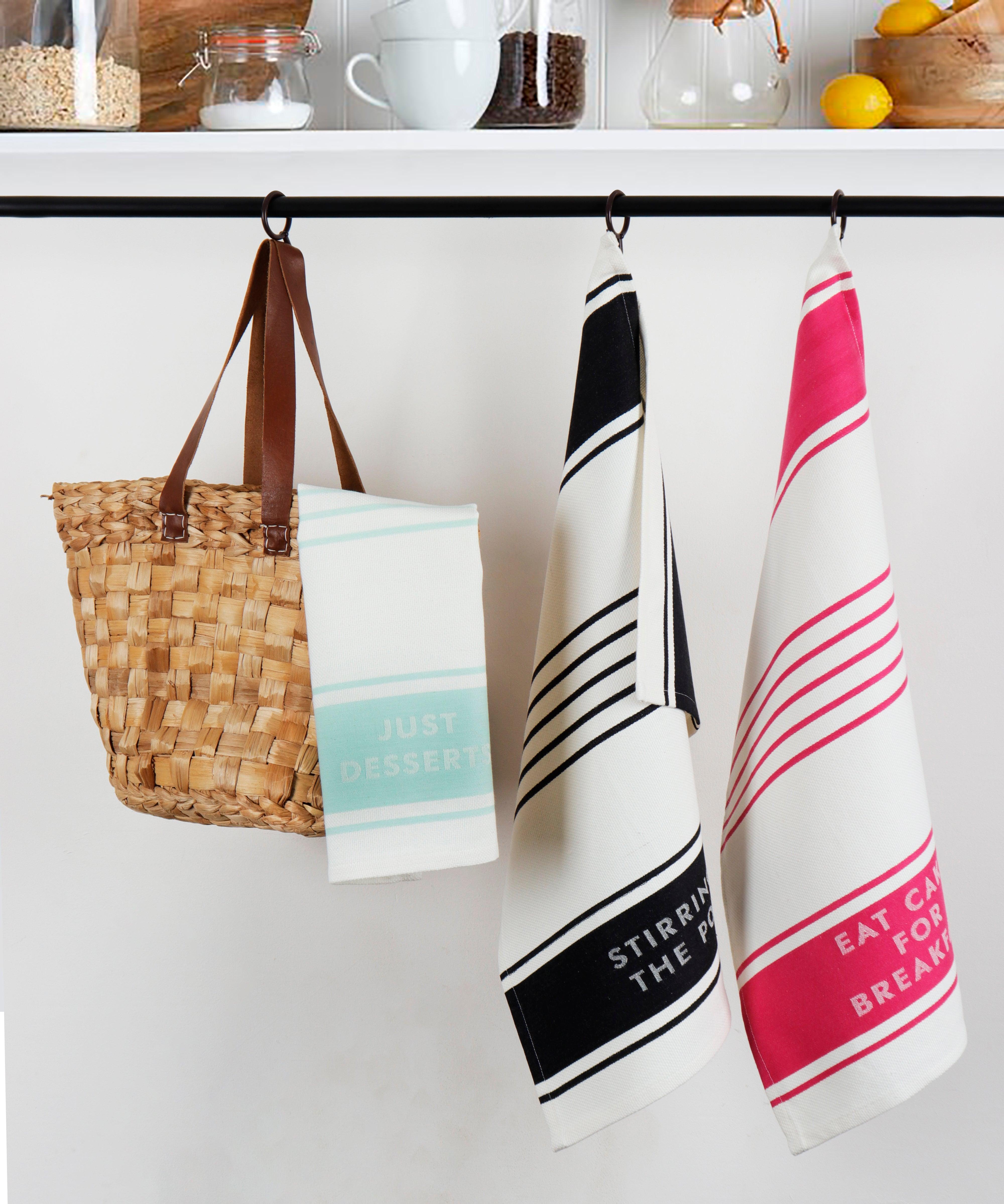 Cotton Kitchen Dish Towels pack of 3 - Black, Pink & T.Green