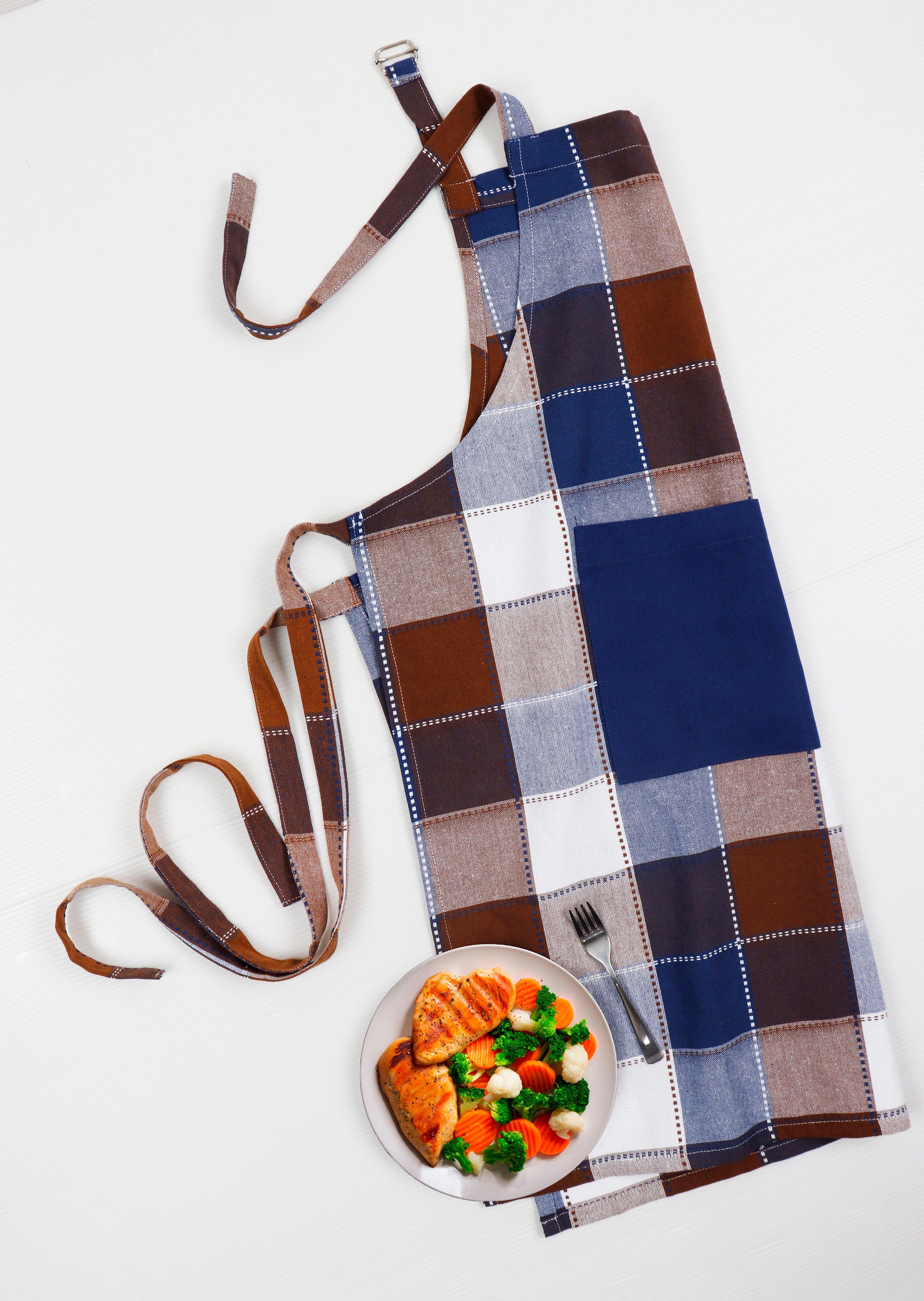 Cotton Dobby Blue With Solid Pocket Free Size Apron