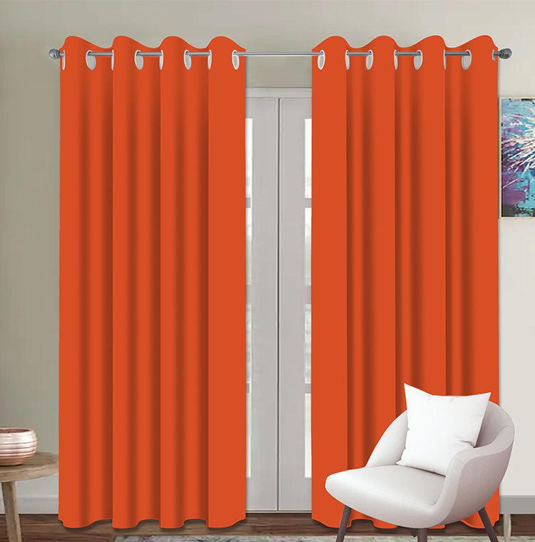 Cotton Solid Orange 9ft Long Door Curtains Pack Of 2