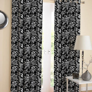 Cotton Black Flower 7ft Door Curtains Pack Of 2 freeshipping - Airwill