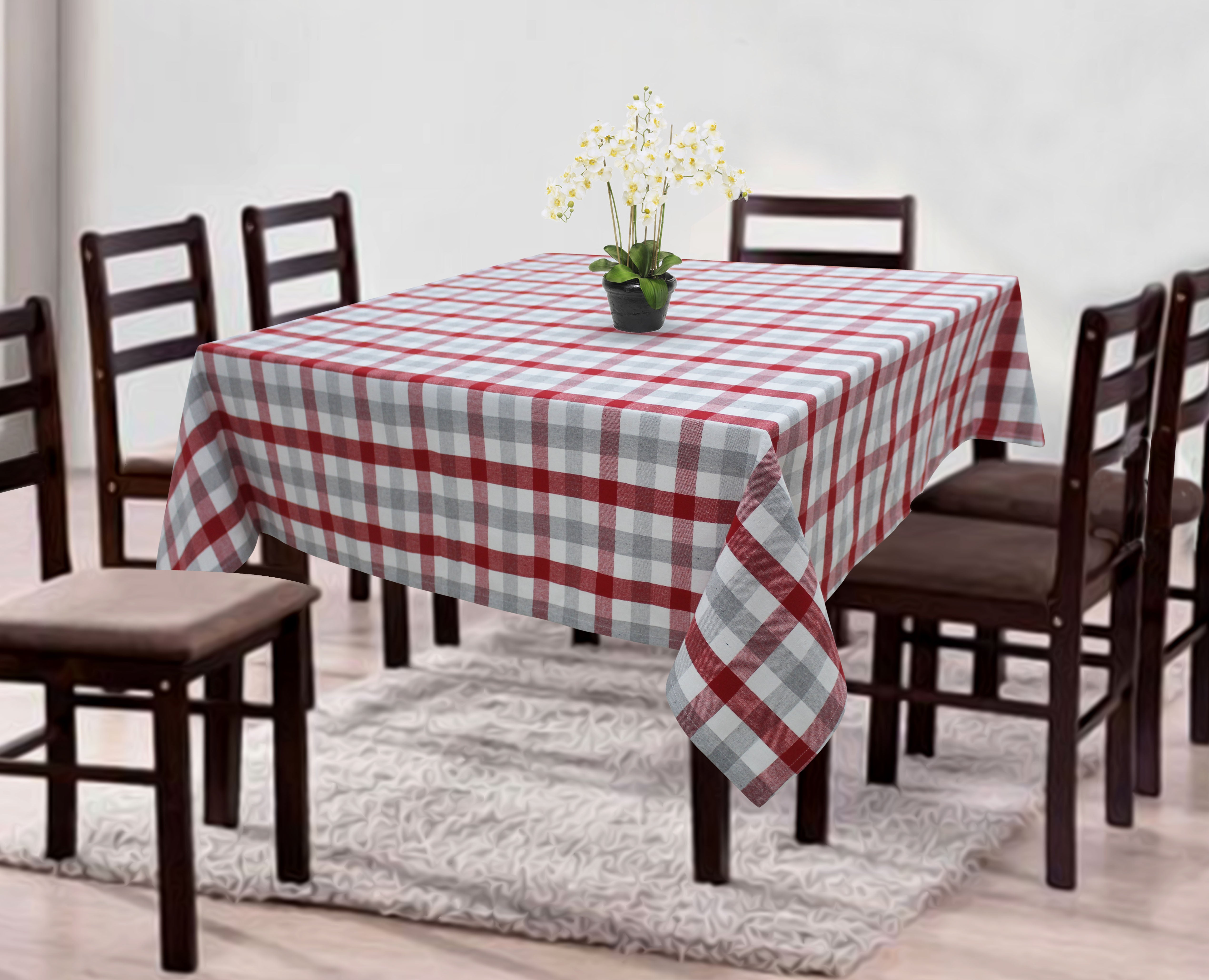 Cotton Lanfranki Red Check 8 Seater Table Cloths
