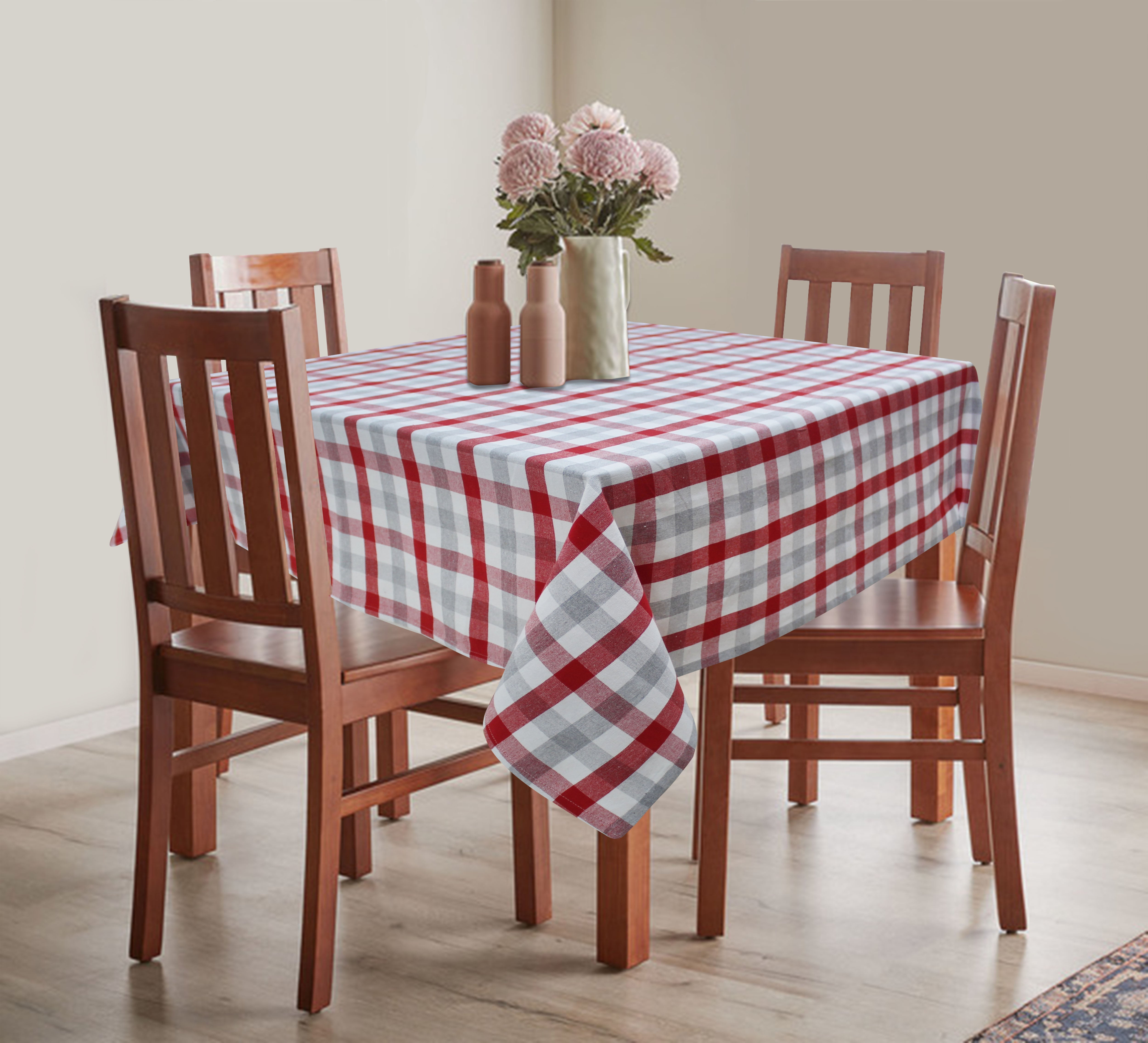 Cotton Lanfranki Red Check 8 Seater Table Cloths