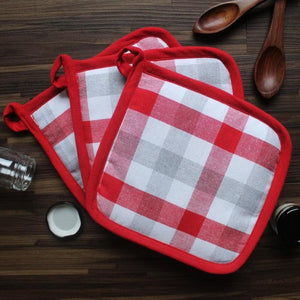 Cotton Lanfranki Red Check Pot Holders Pack Of 3 freeshipping - Airwill