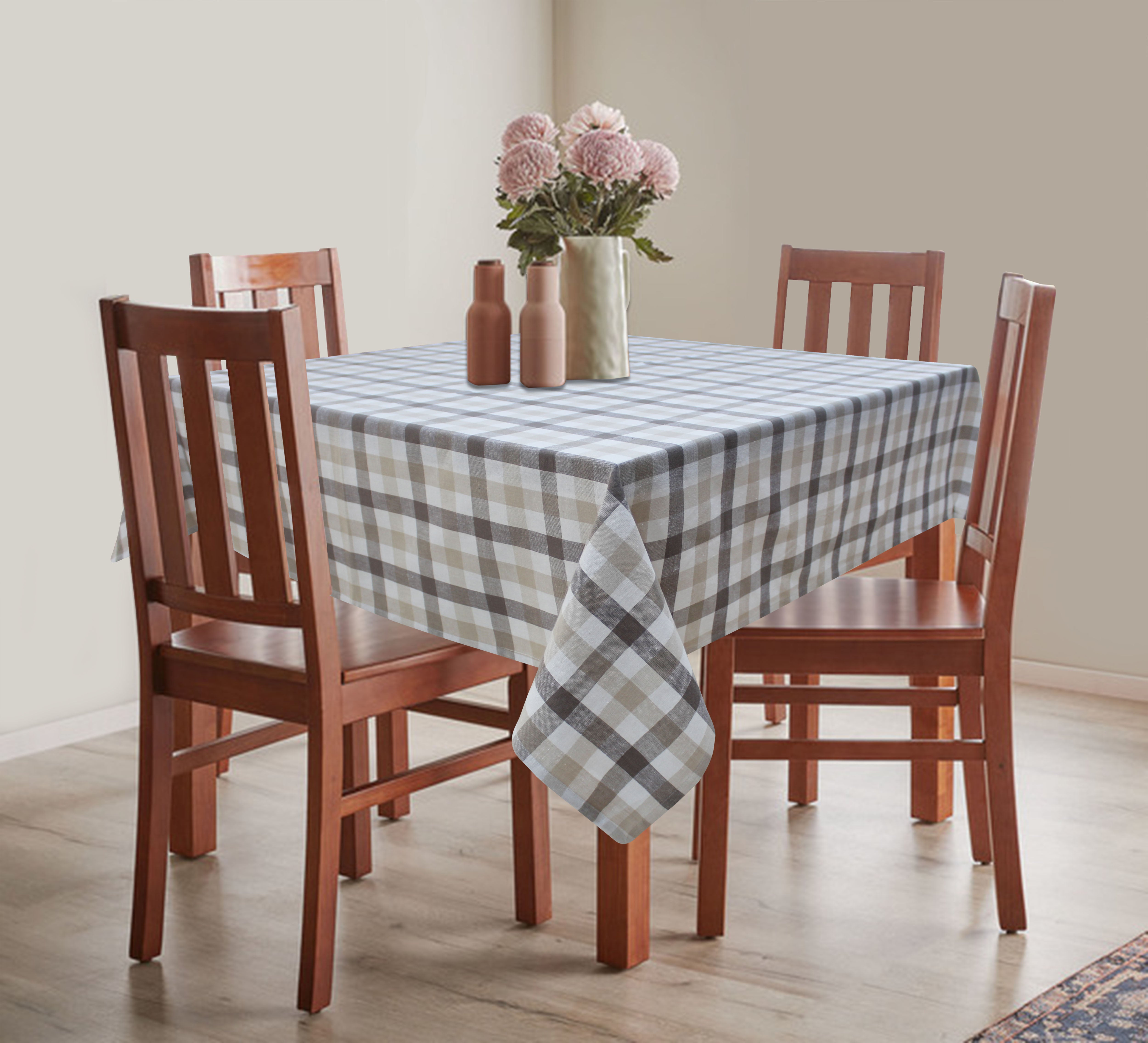 Cotton Lanfranki Grey Check 8 Seater Table Cloths