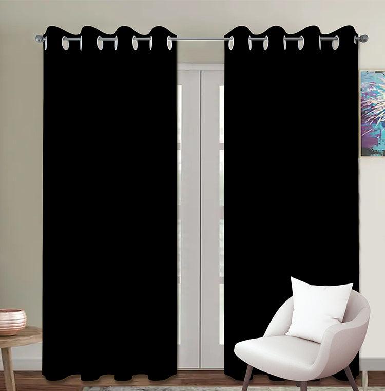 Cotton Solid Black 9ft Long Door Curtains Pack Of 2
