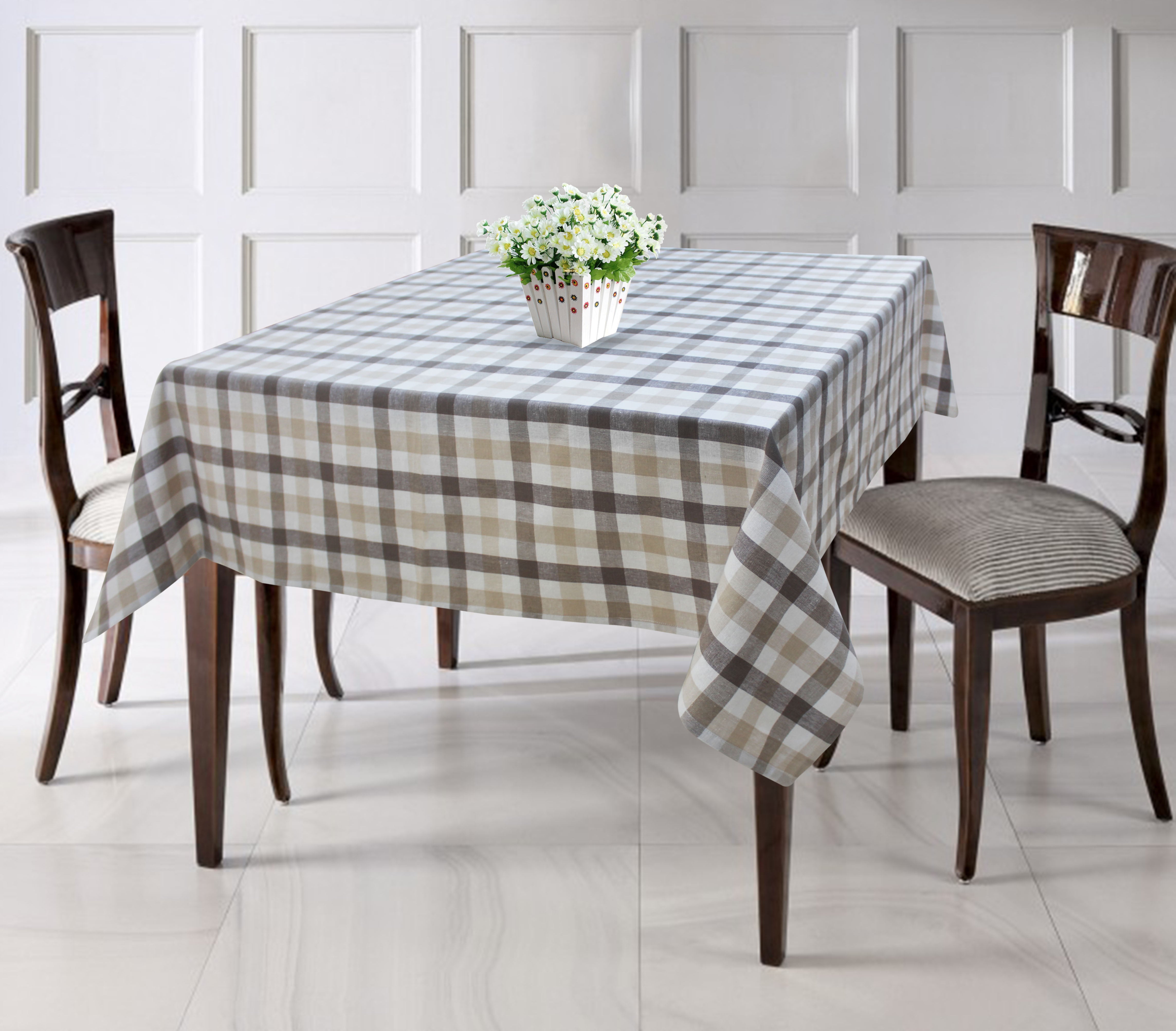 Cotton Lanfranki Grey Check 8 Seater Table Cloths