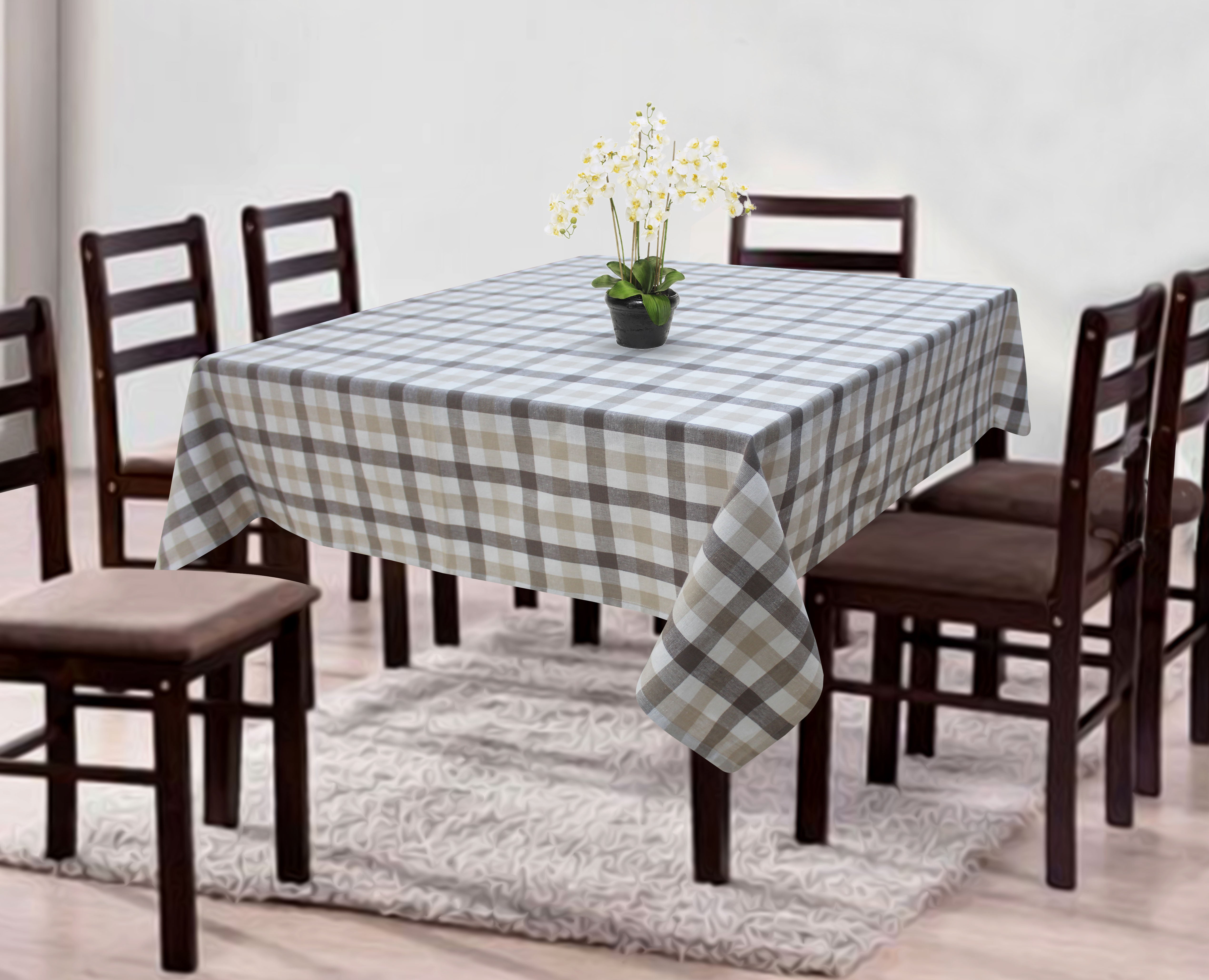 Cotton Lanfranki Grey Check 8 Seater Table Cloths