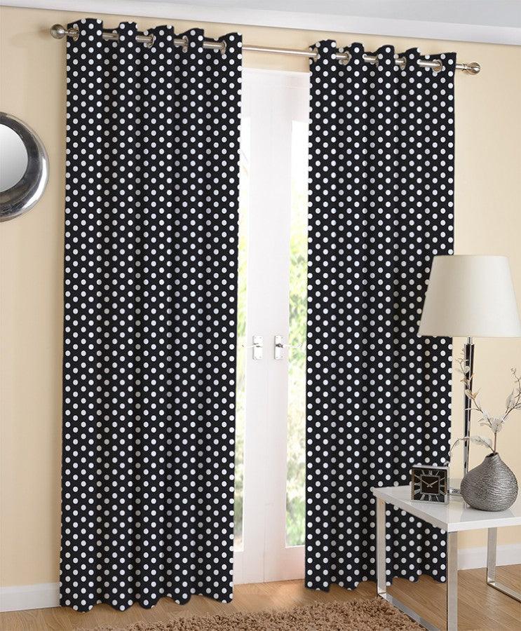 Cotton Black Polka Dot 7ft Door Curtains Pack Of 2