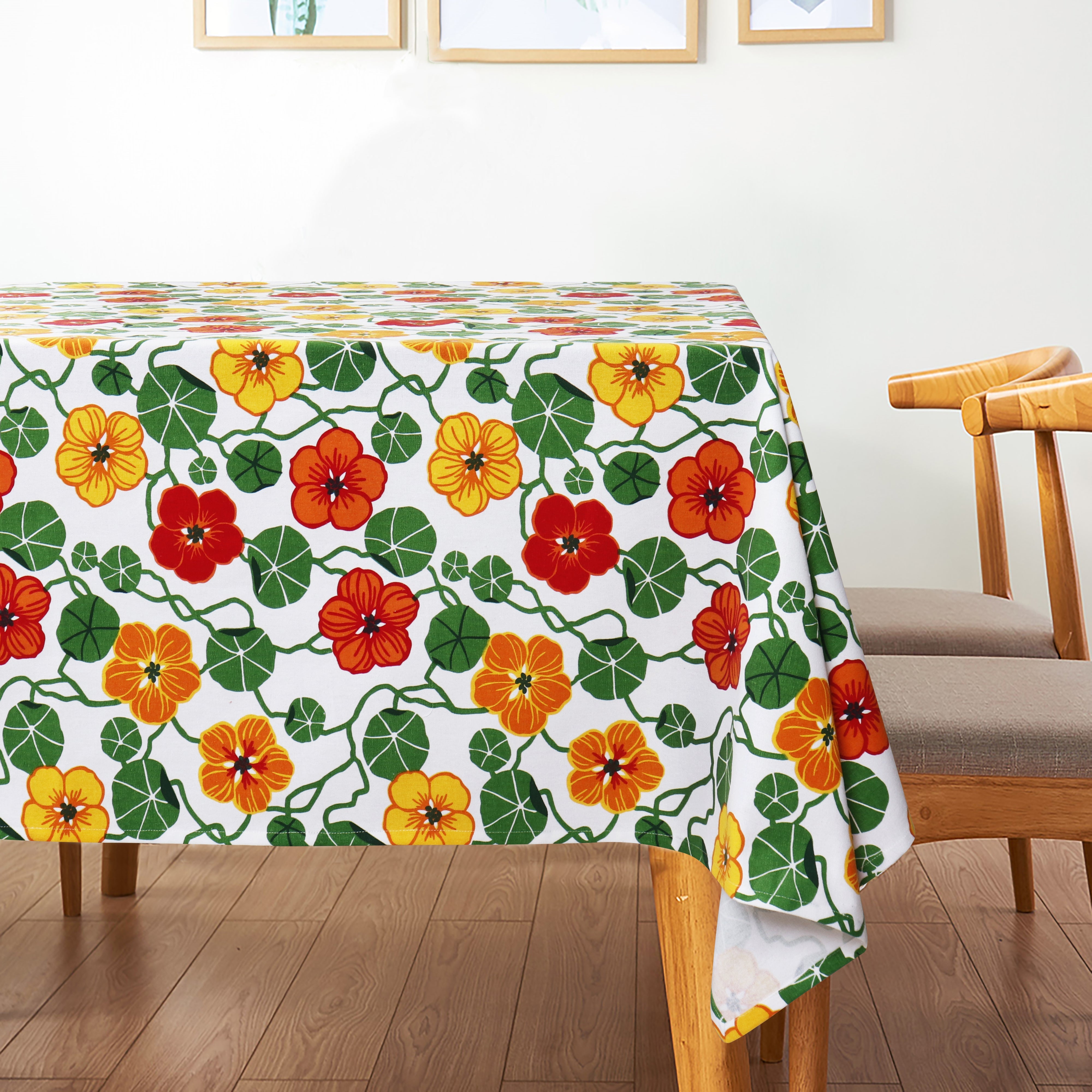 Cotton Green and Orange Flower 4 Seater Table Cloths