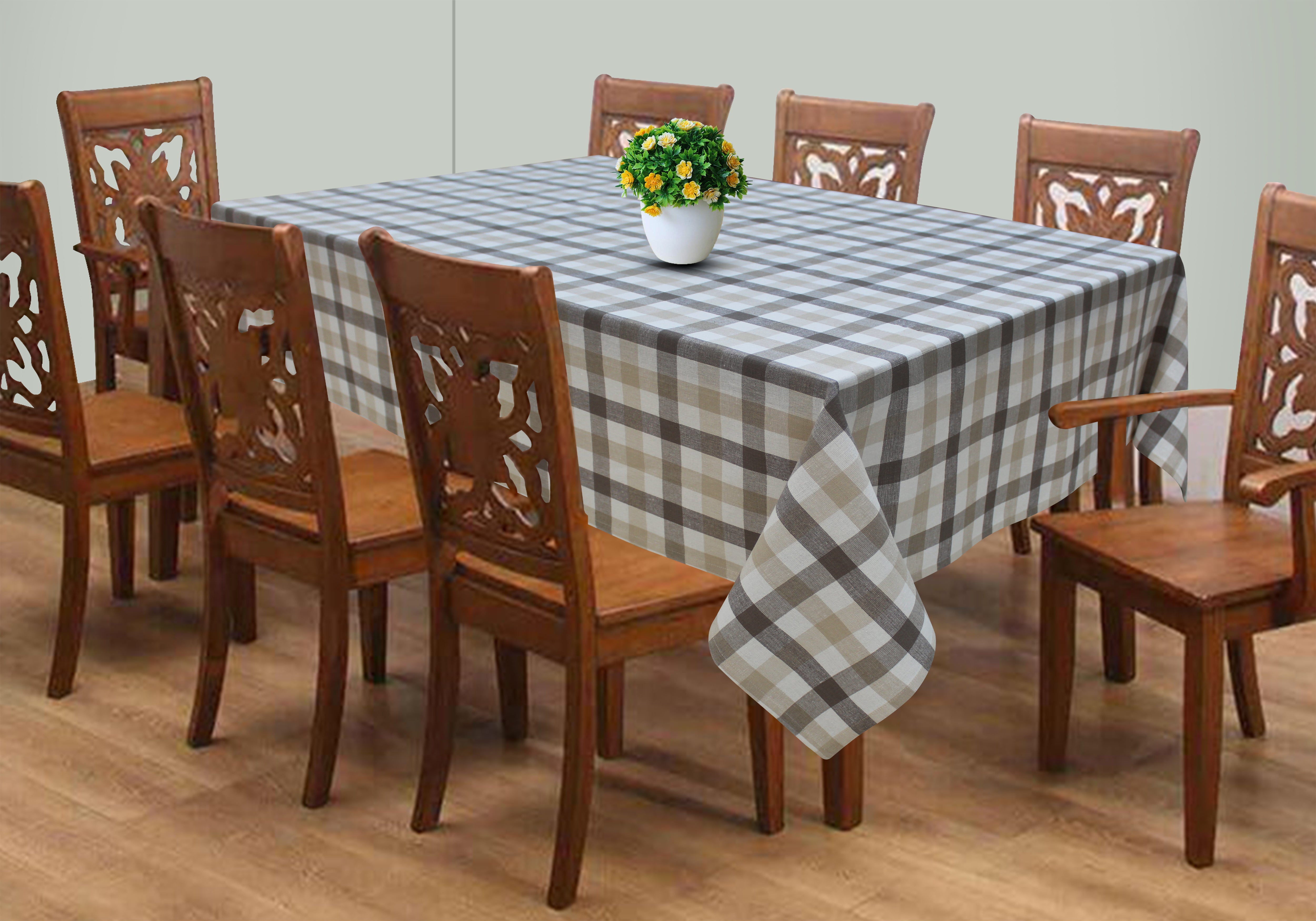 Cotton Lanfranki Grey Check 6 Seater Table Cloths