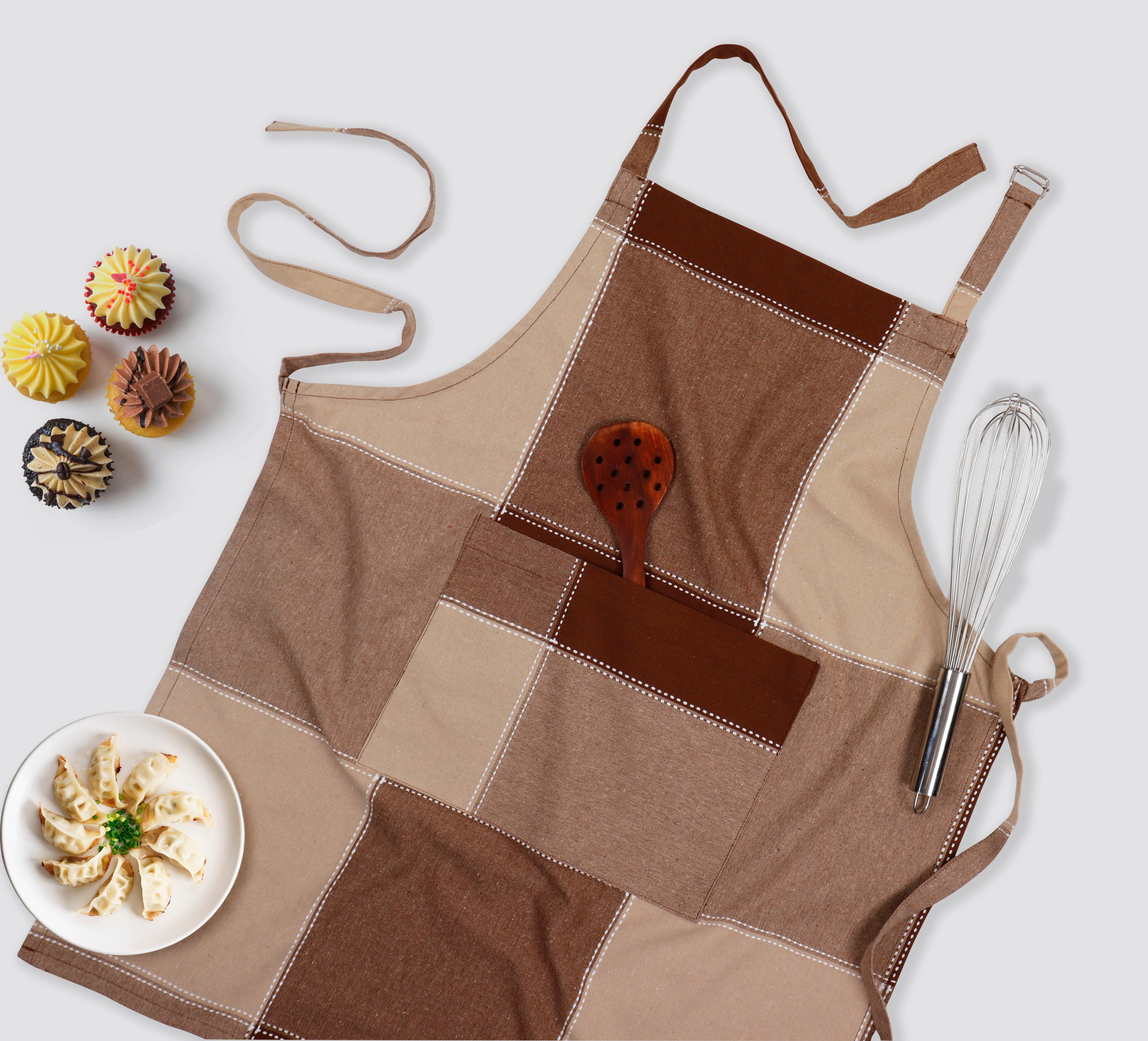 Cotton 4 Way Dobby Brown Free Size Apron