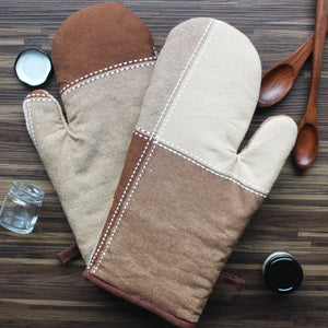 Cotton 4 Way Dobby Brown Oven Gloves Pack Of 2