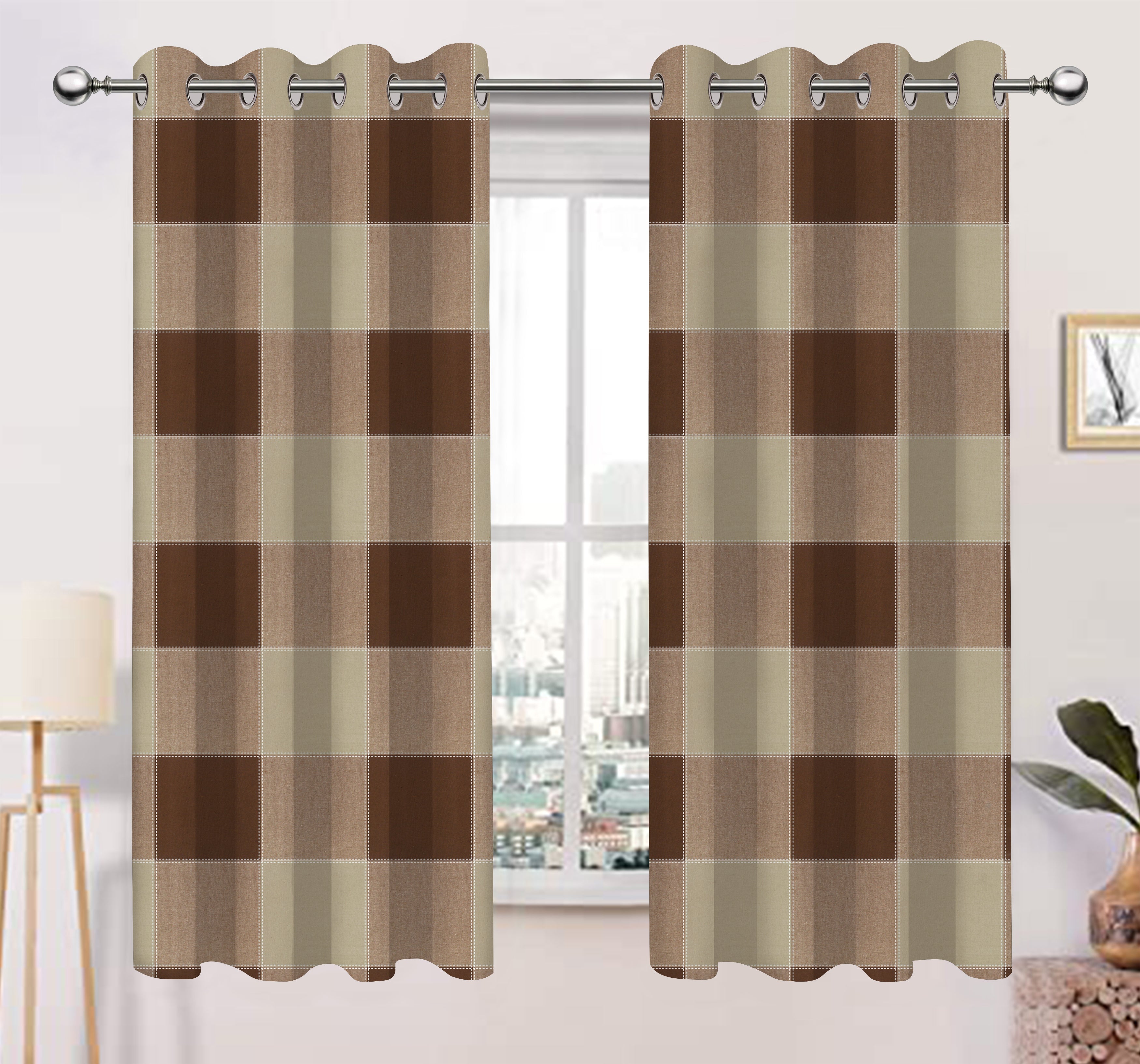 Cotton 4 Way Dobby Brown 7ft Door Curtains Pack Of 2