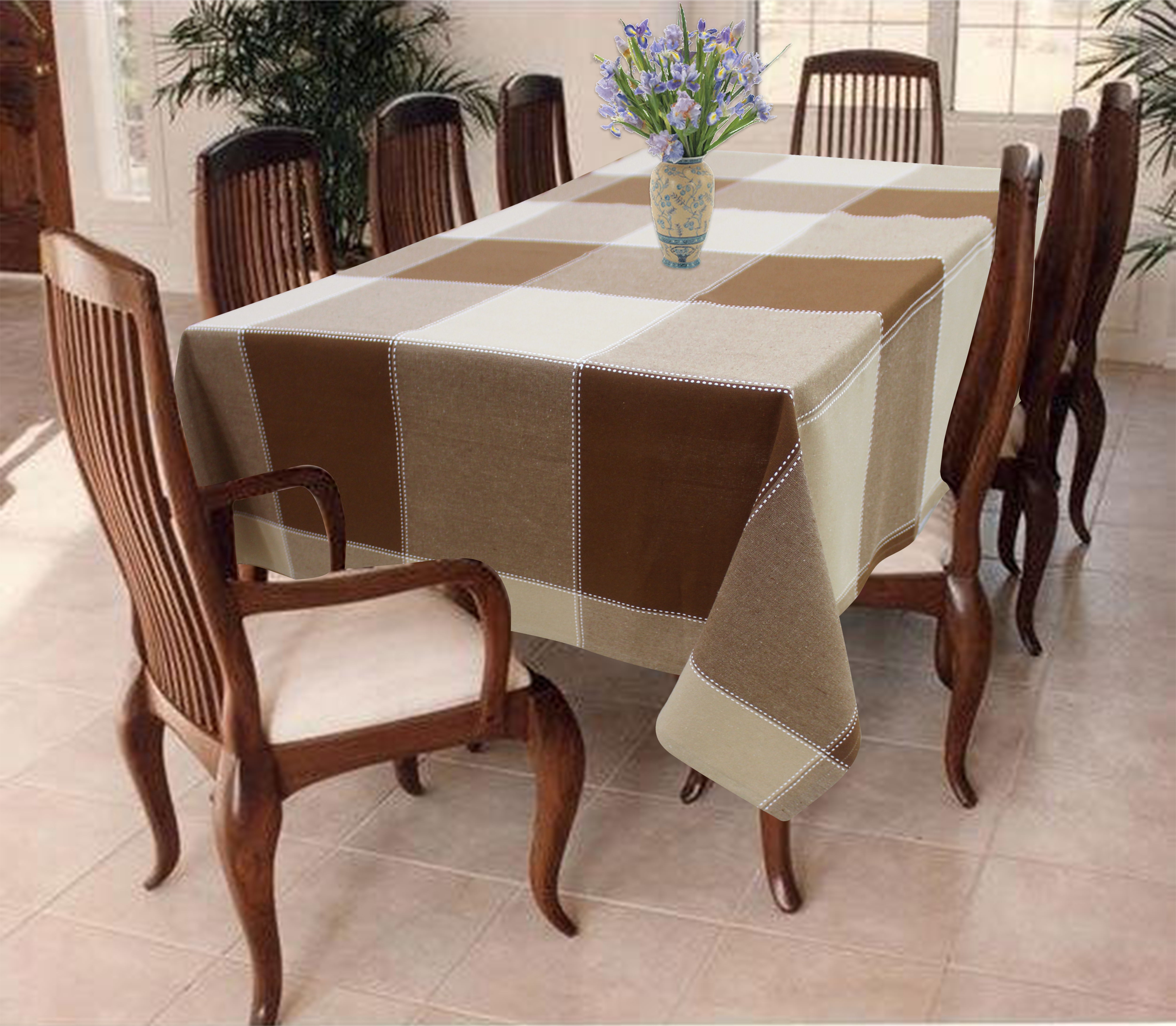Cotton 4 Way Dobby Brown 6 Seater Table Cloths