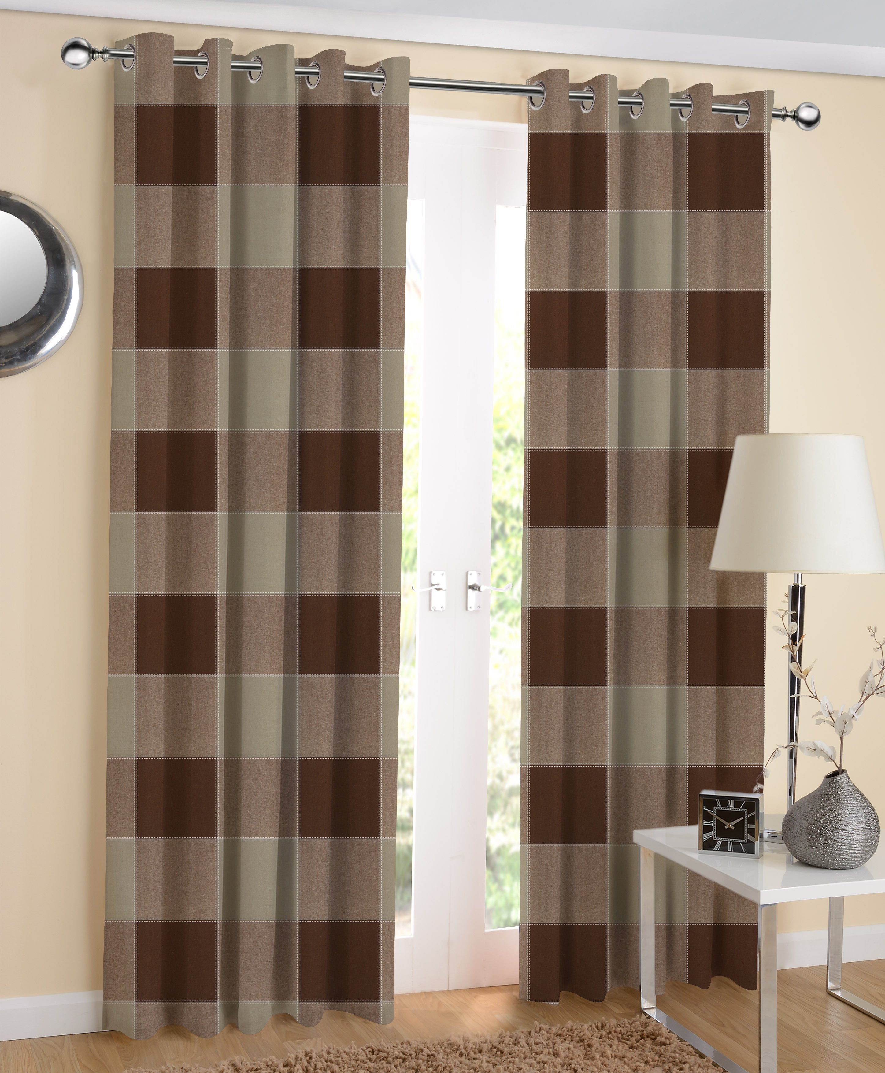 Cotton 4 Way Dobby Brown 7ft Door Curtains Pack Of 2