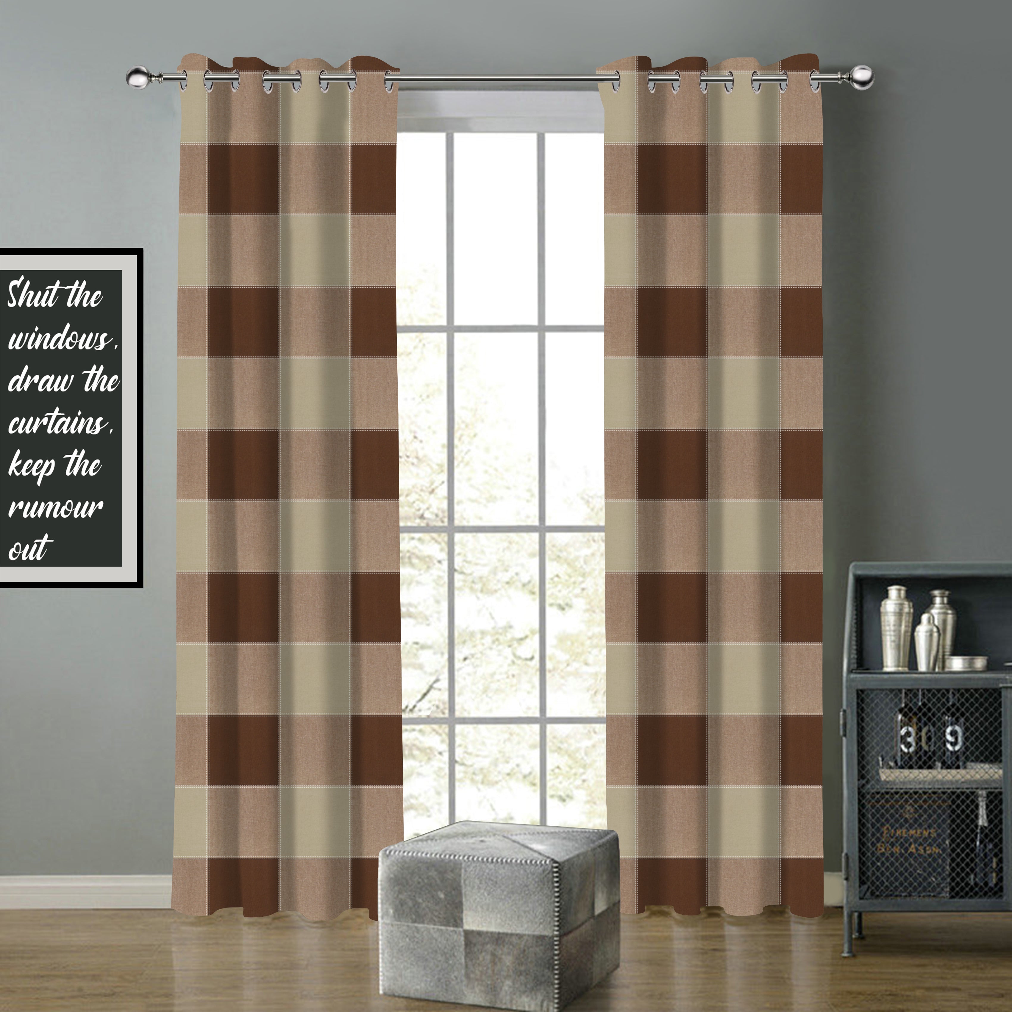 Cotton 4 Way Dobby Brown 9ft Long Door Curtains Pack Of 2