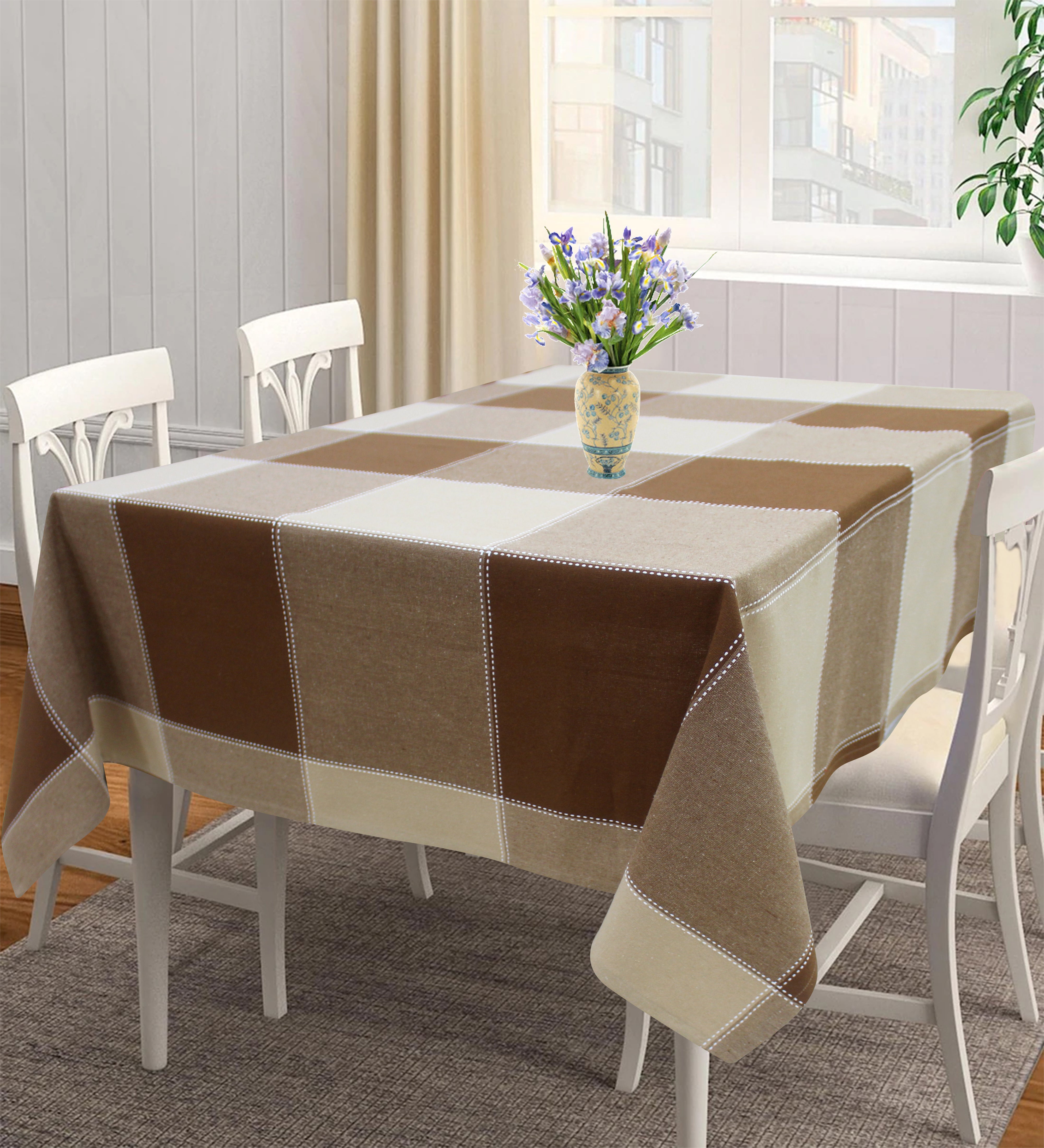 Cotton 4 Way Dobby Brown 6 Seater Table Cloths