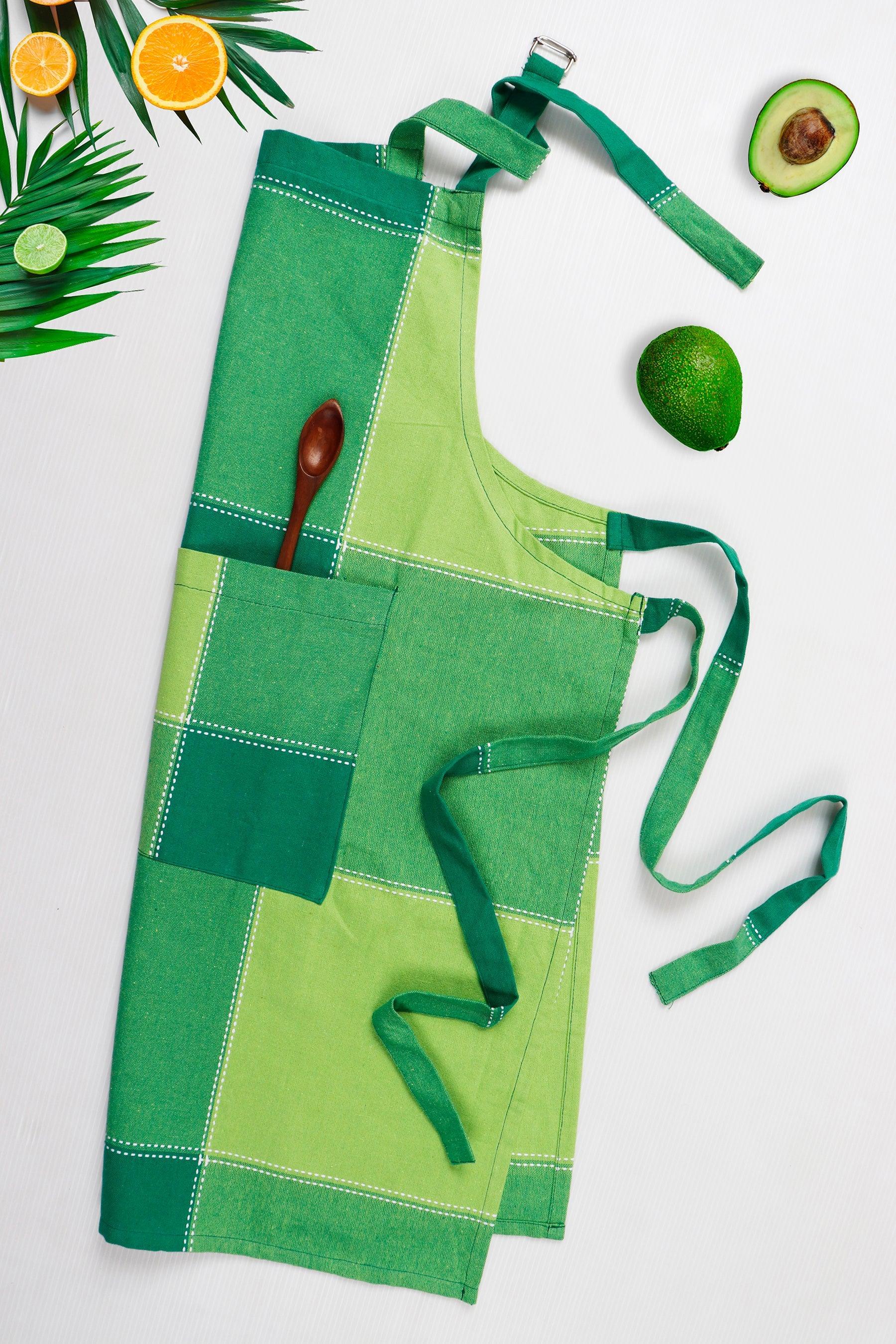 Cotton 4 Way Dobby Green Free Size Apron