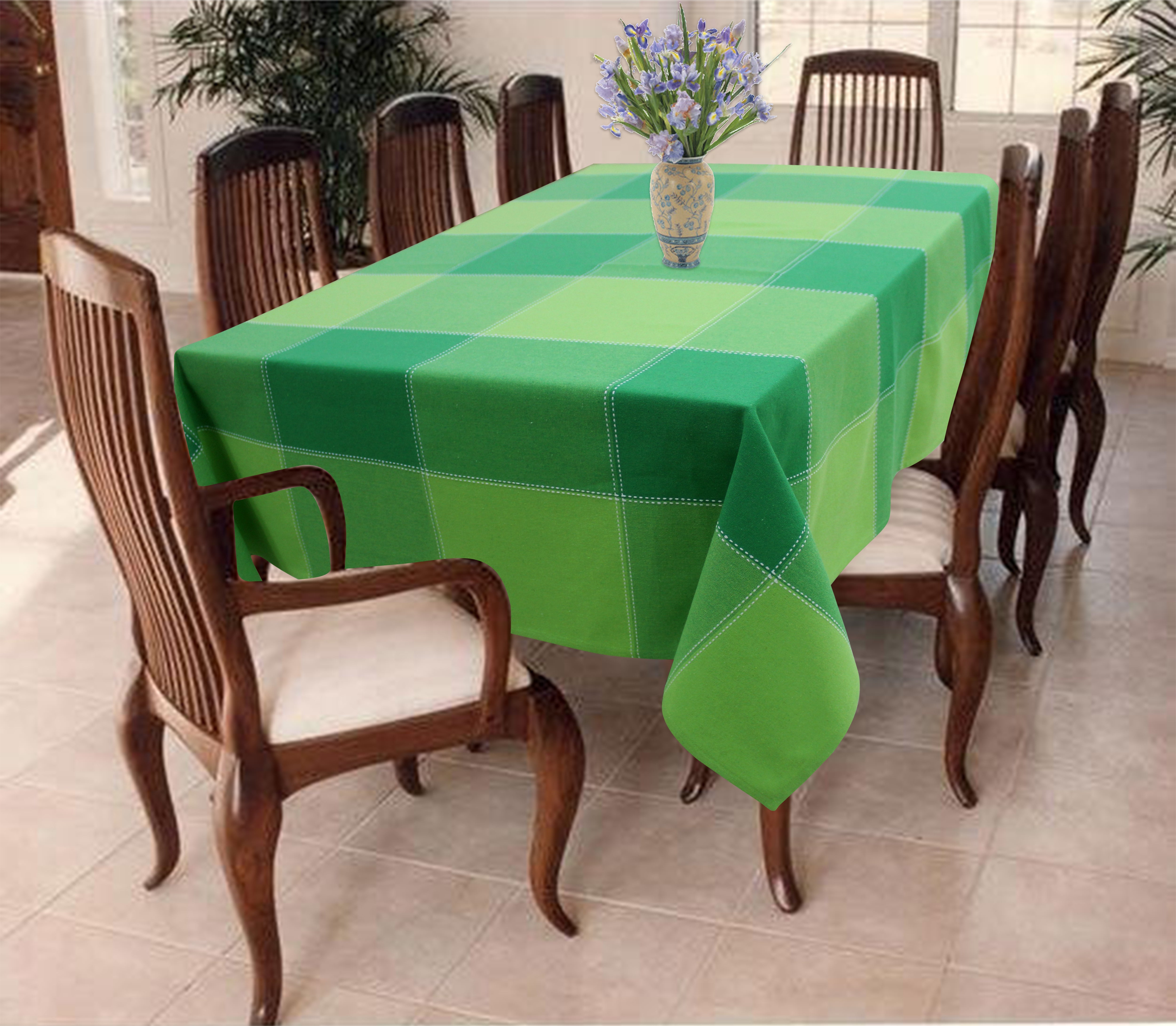 Cotton 4 Way Dobby Green 4 Seater Table Cloths