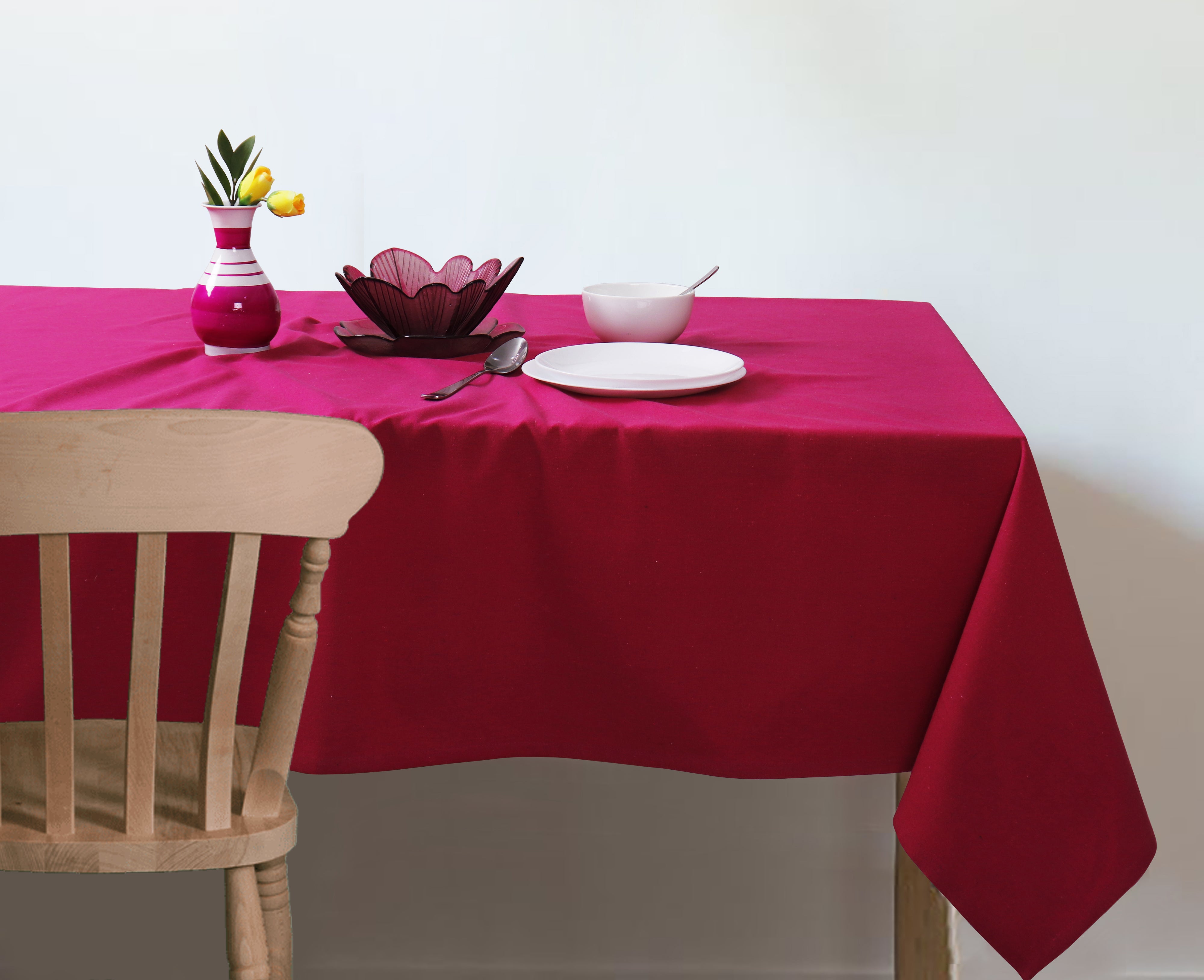 Cotton Solid Rose 8 Seater Table Cloths