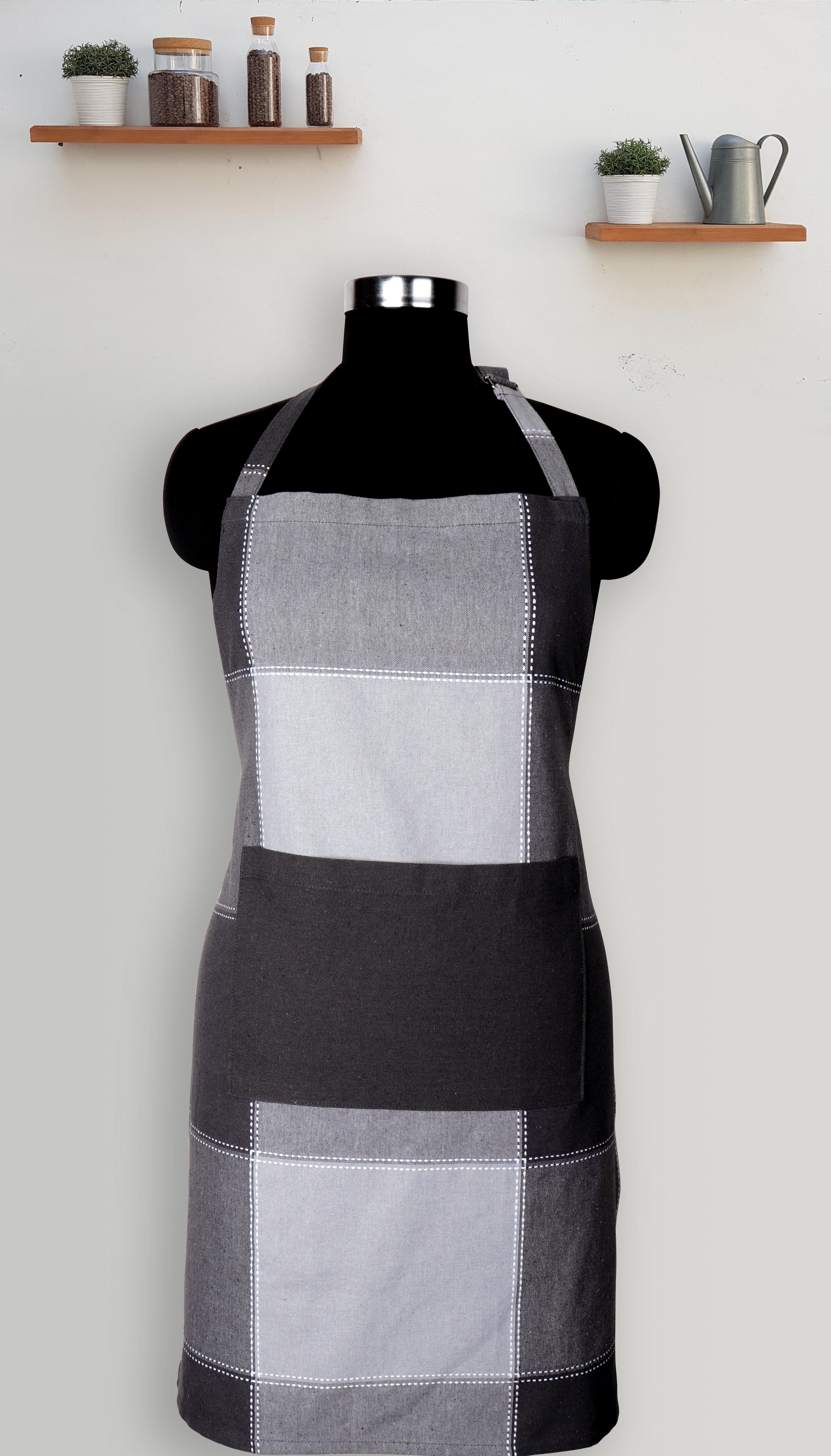 Cotton 4 Way Dobby Grey With Solid Pocket Free Size Apron