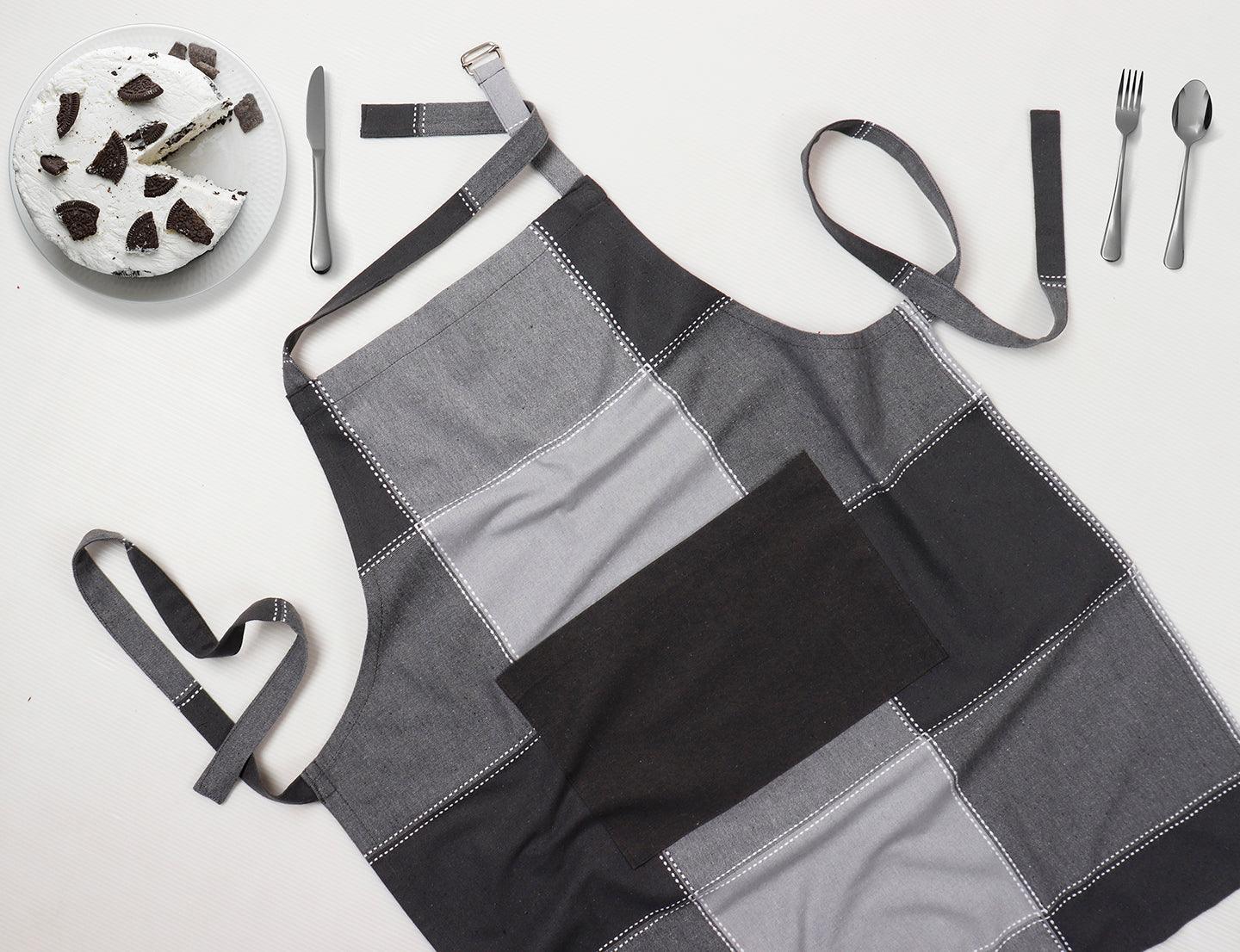Cotton 4 Way Dobby Grey With Solid Pocket Free Size Apron