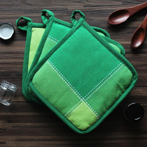Cotton 4 Way Dobby Green Pot Holders Pack Of 3 freeshipping - Airwill