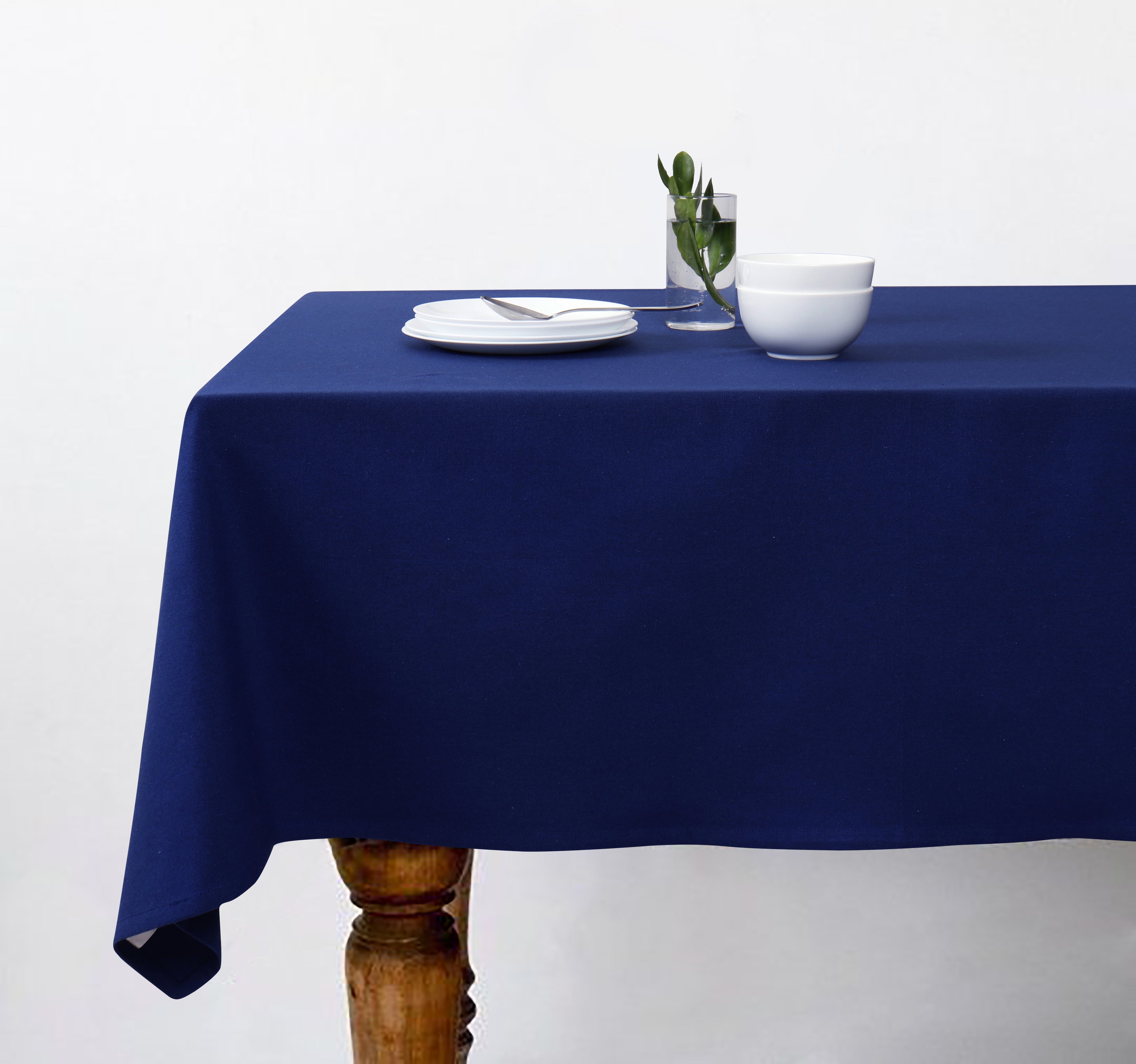 Cotton Solid Blue 6 Seater Table Cloths
