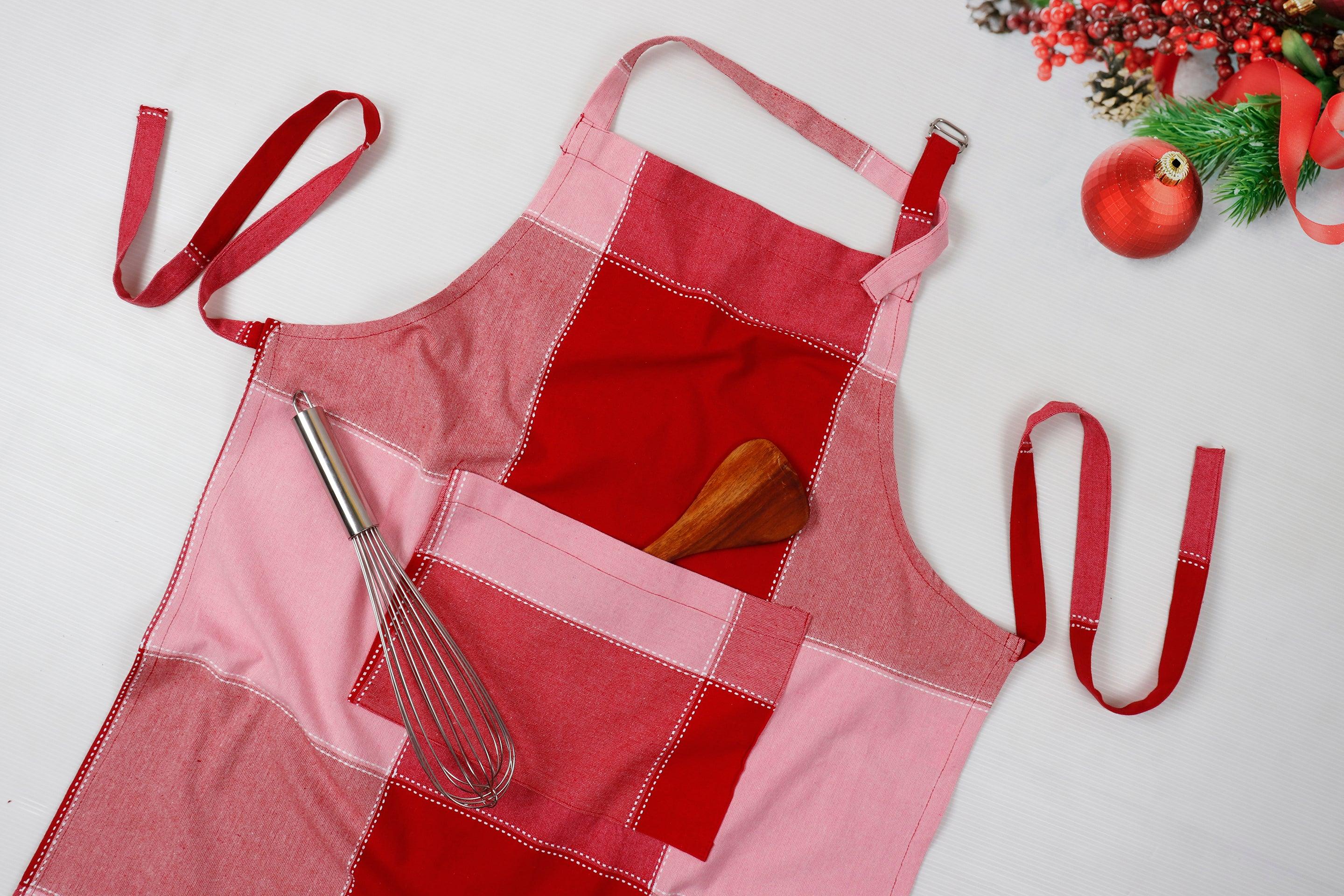 Cotton 4 Way Dobby Red Free Size Apron
