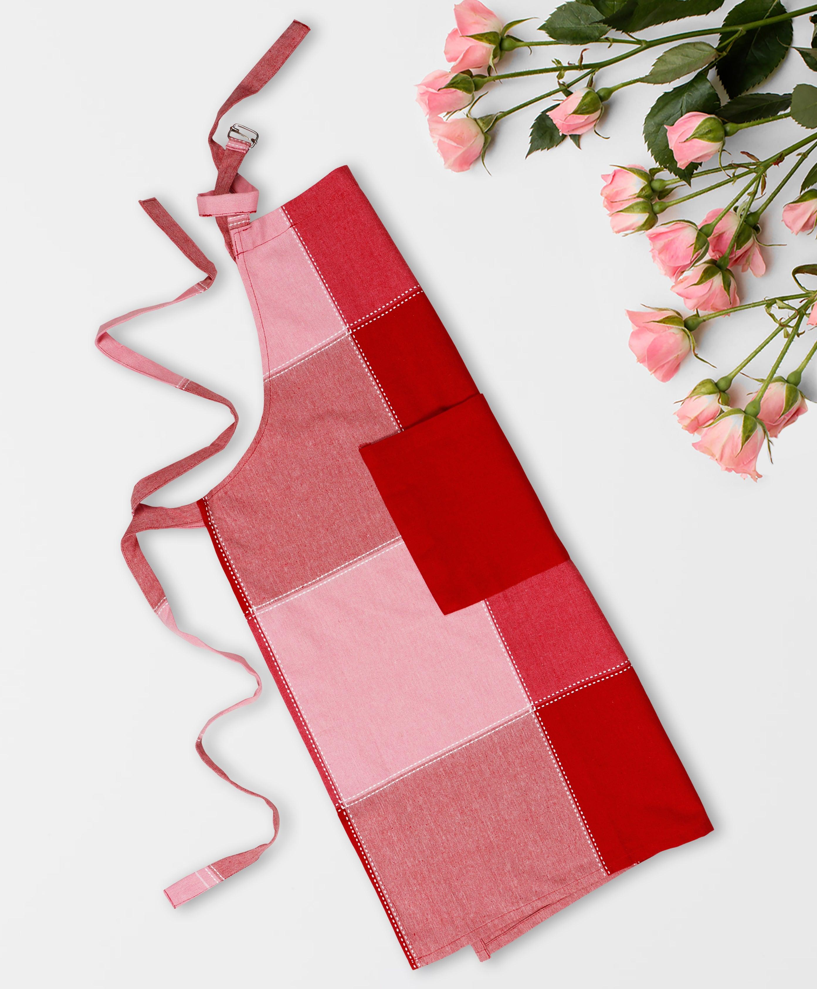 Cotton 4 Way Dobby Red With Solid Pocket Free Size Apron